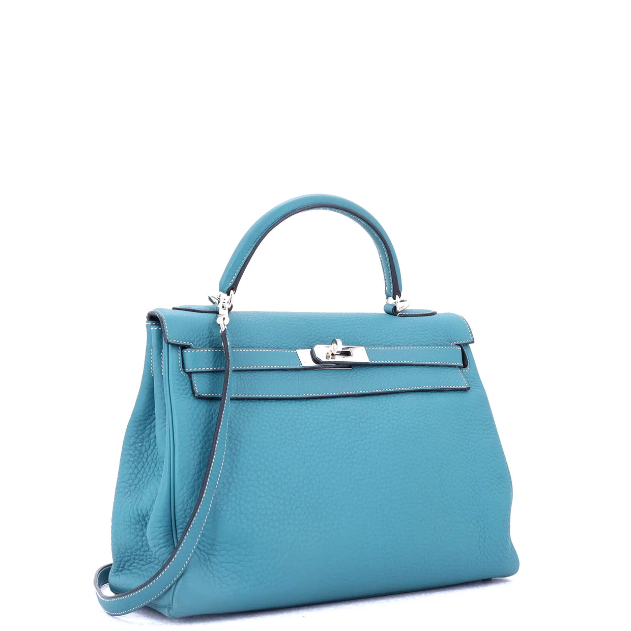 Kelly Handbag Bleu Jean Clemence with Palladium Hardware 32 - Deep Luxury