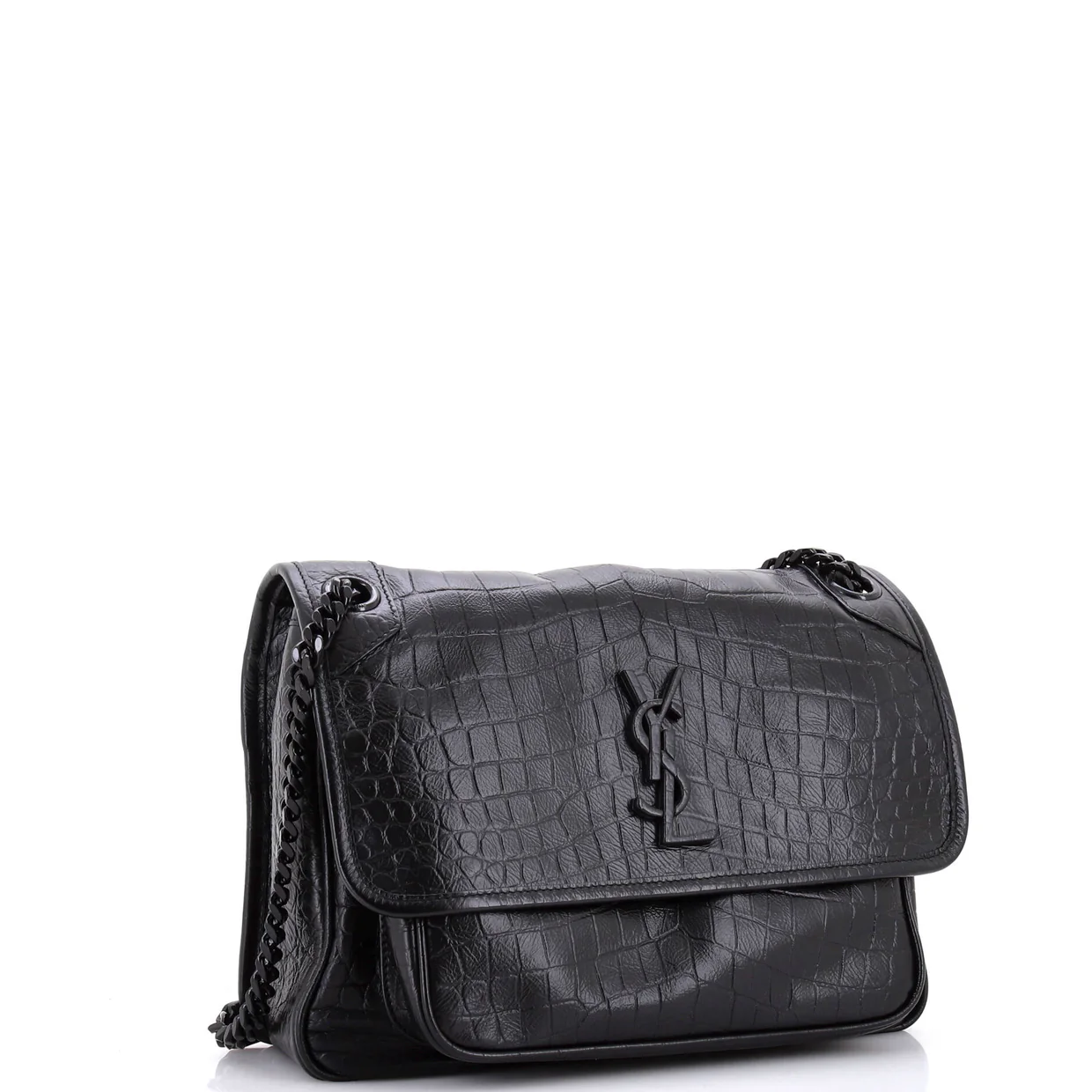 Niki Chain Flap Bag Crocodile Embossed Leather Medium - Deep Luxury