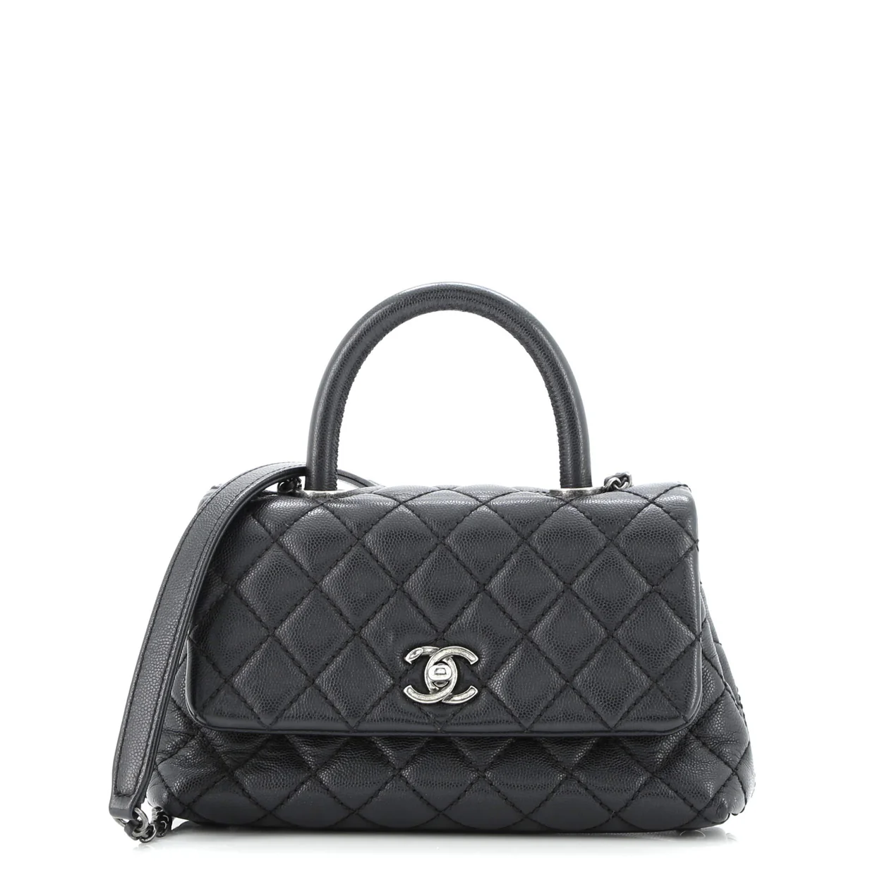 Coco Top Handle Bag Quilted Caviar Mini - Deep Luxury