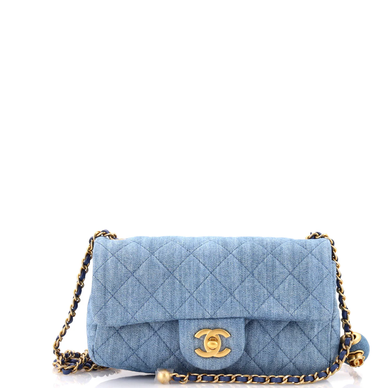 Pearl Crush Flap Bag Quilted Denim Mini - Deep Luxury