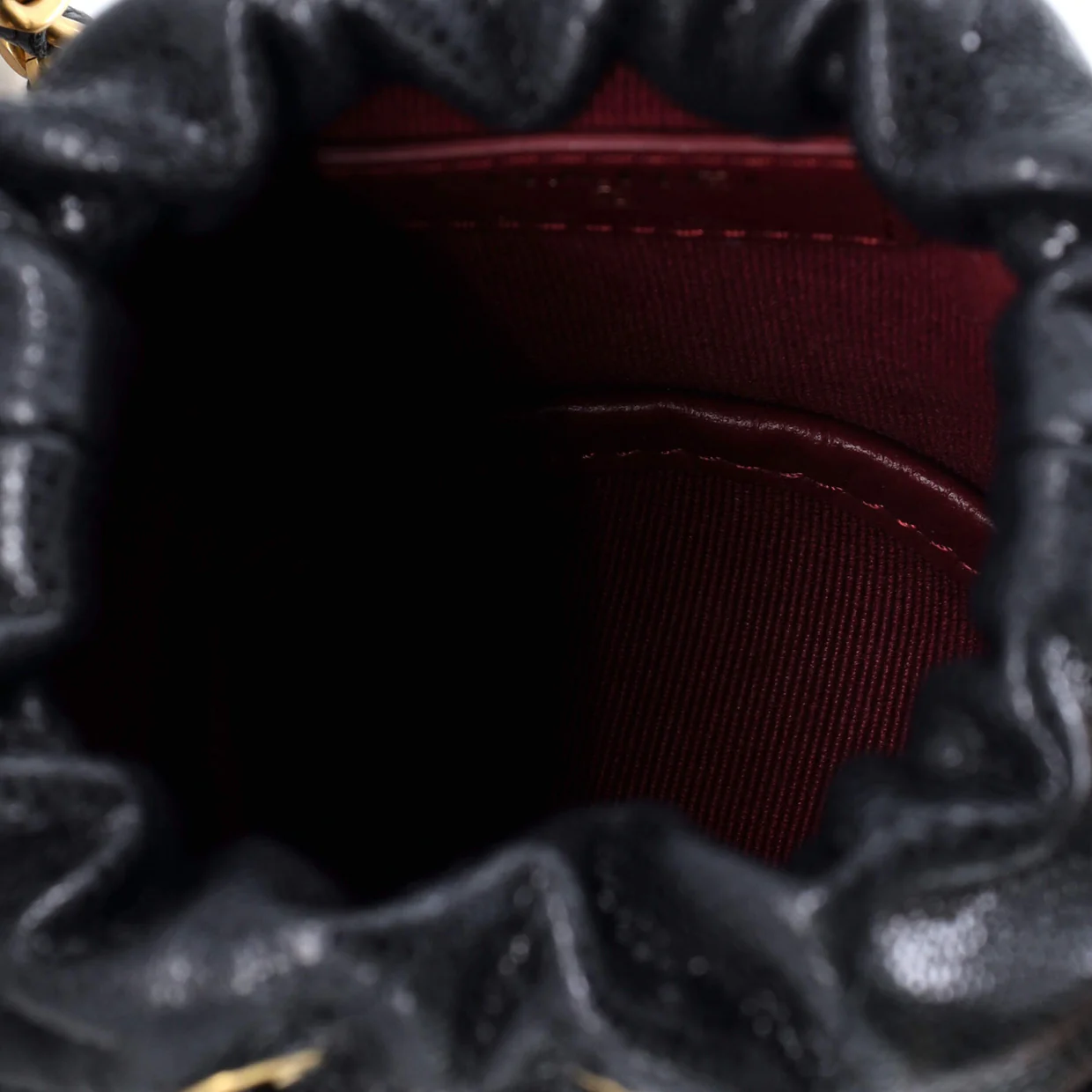 Twist Your Buttons Drawstring Bucket Bag Quilted Caviar Mini - Deep Luxury