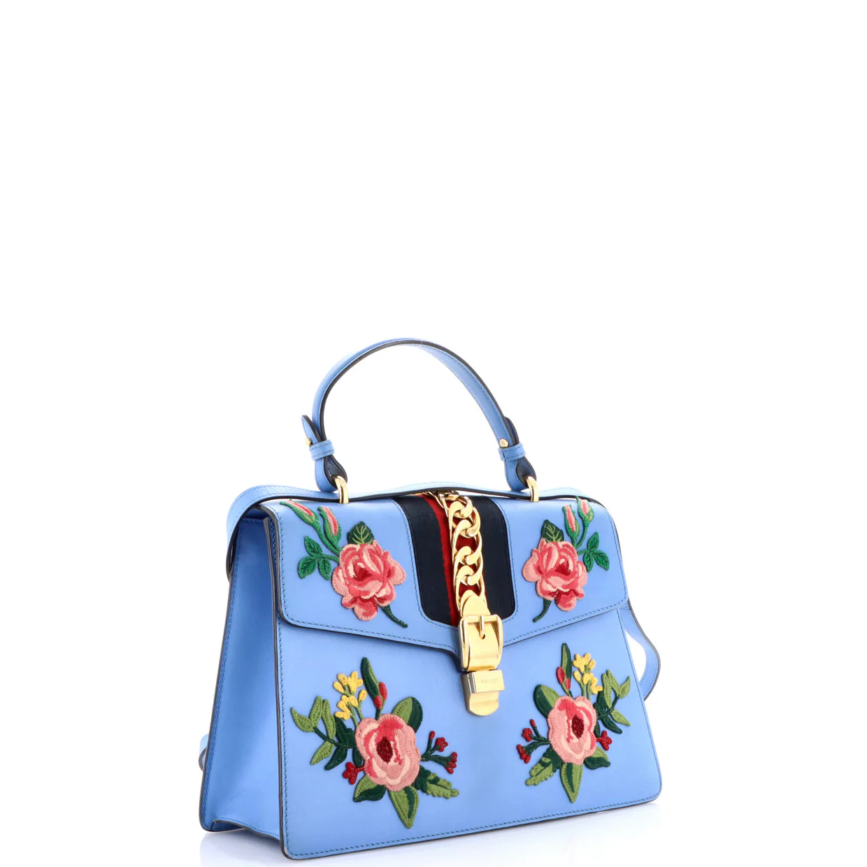 Sylvie Top Handle Bag Embroidered Leather Medium - Deep Luxury