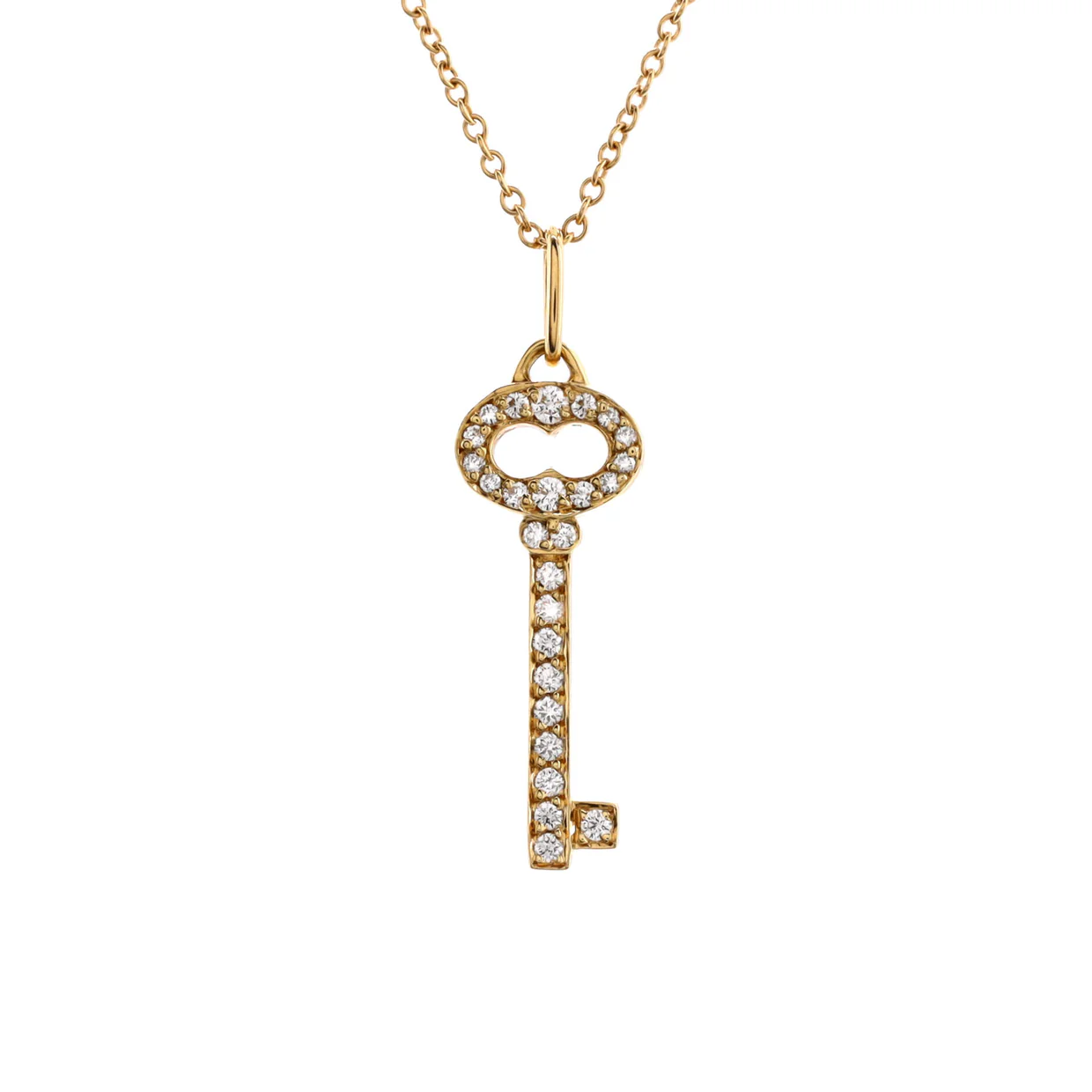 Vintage Oval Key Pendant Necklace 18K Yellow Gold with Diamonds Mini - Deep Luxury