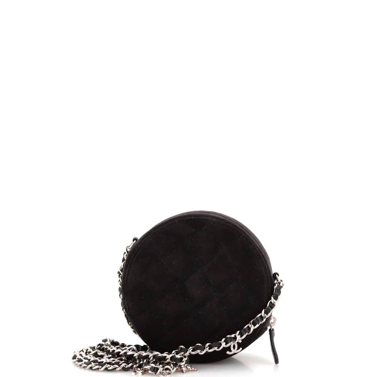 Star Round Clutch with Chain Quilted Suede with Crystal Embellished Charms - Deep Luxury