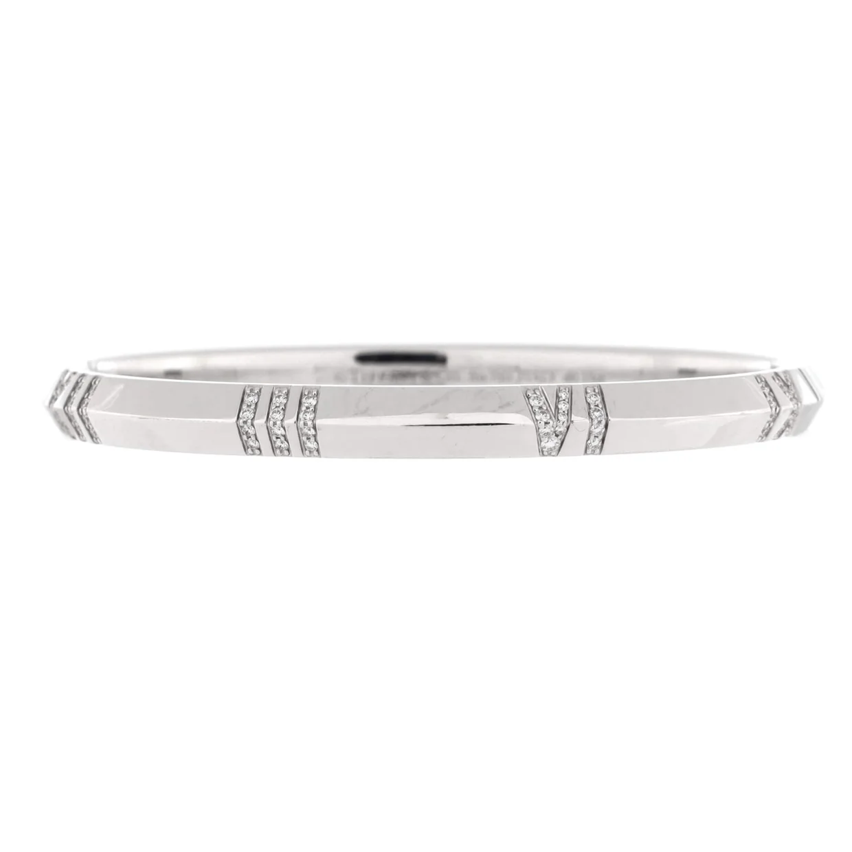 Atlas X Closed Hinged Bangle Bracelet 18K White Gold with Diamonds Narrow - Deep Luxury