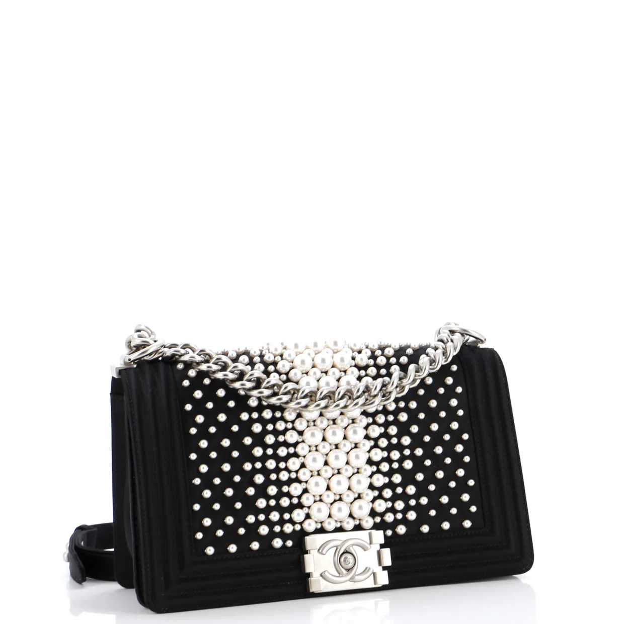 Boy Flap Bag Pearl Embellished Satin Old Medium - Deep Luxury