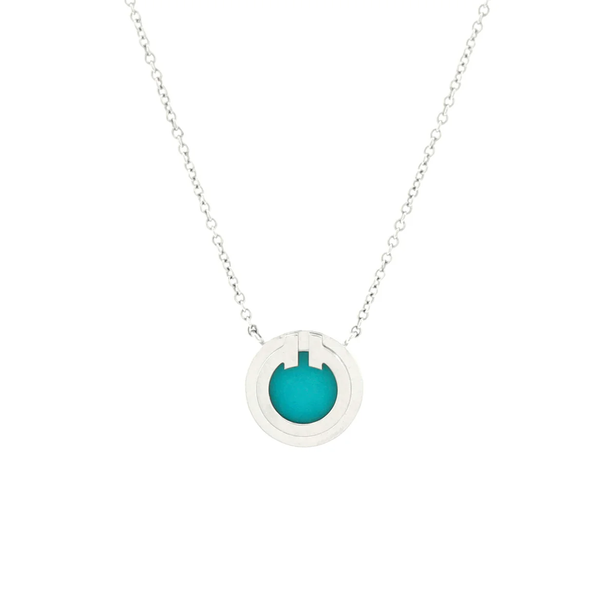 T Circle Pendant Necklace 18K White Gold with Turquoise Small - Deep Luxury