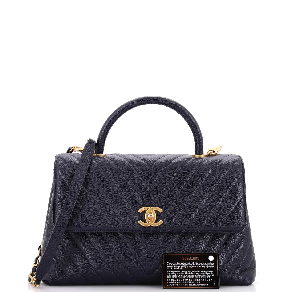 Coco Top Handle Bag Chevron Caviar Medium - Deep Luxury