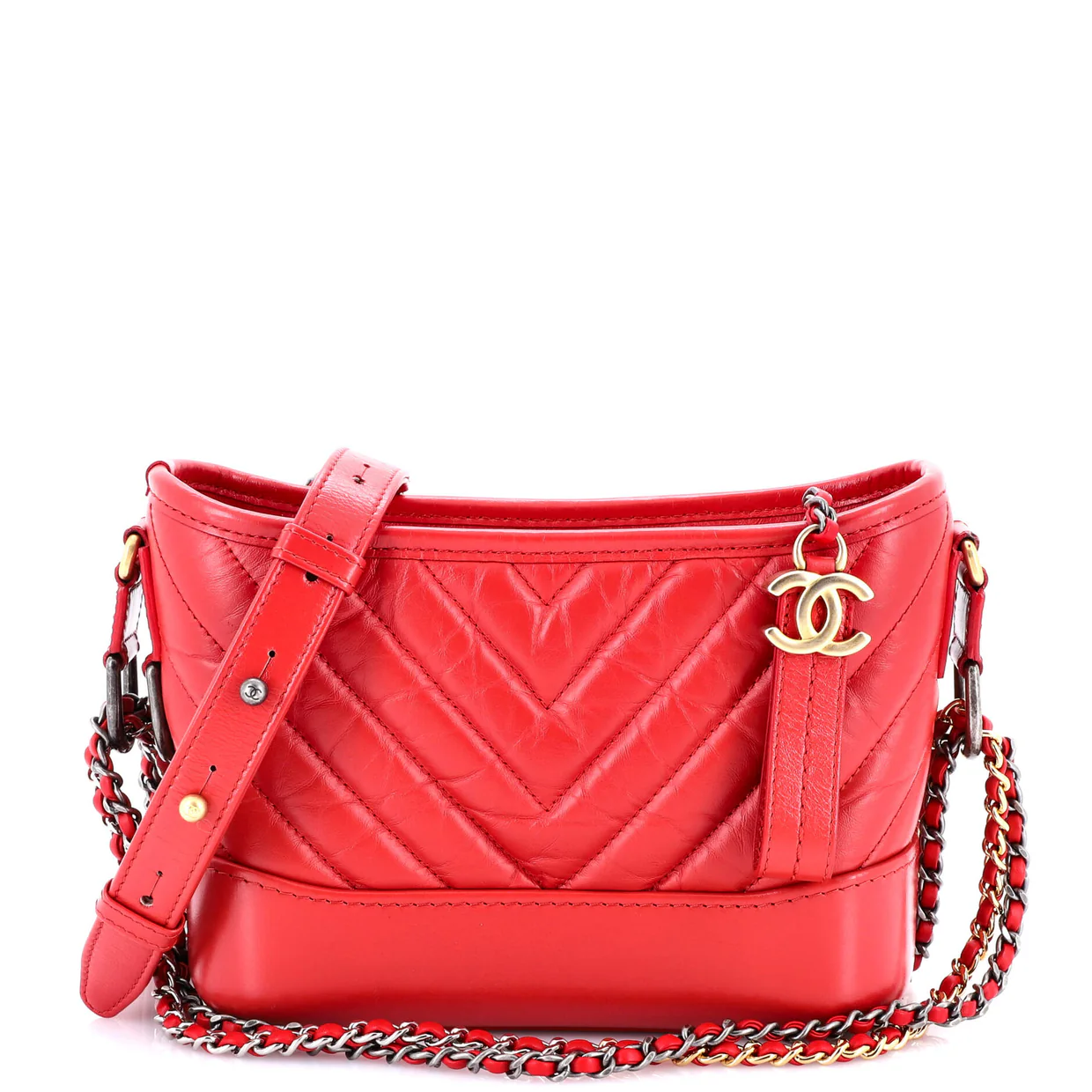 Gabrielle Hobo Chevron Aged Calfskin Small - Deep Luxury