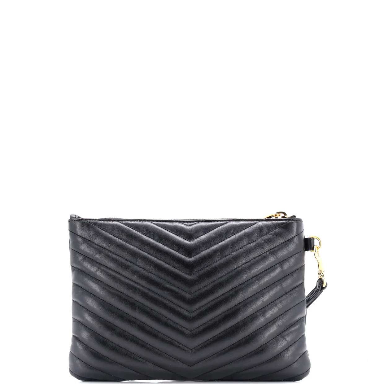 Classic Monogram Wristlet Pouch Matelasse Chevron Leather Small - Deep Luxury