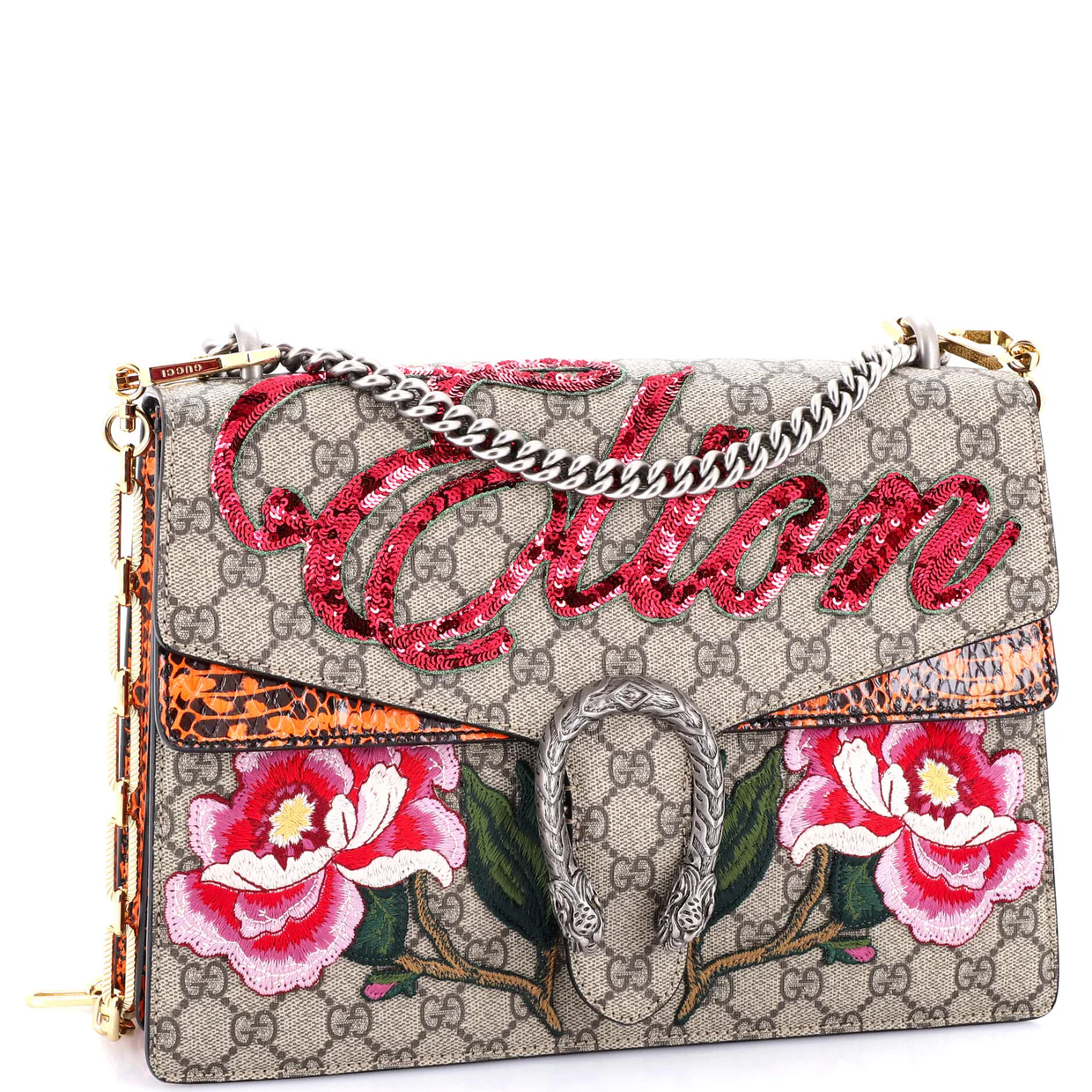 Dionysus Bag Embroidered GG Coated Canvas with Python Medium - Deep Luxury