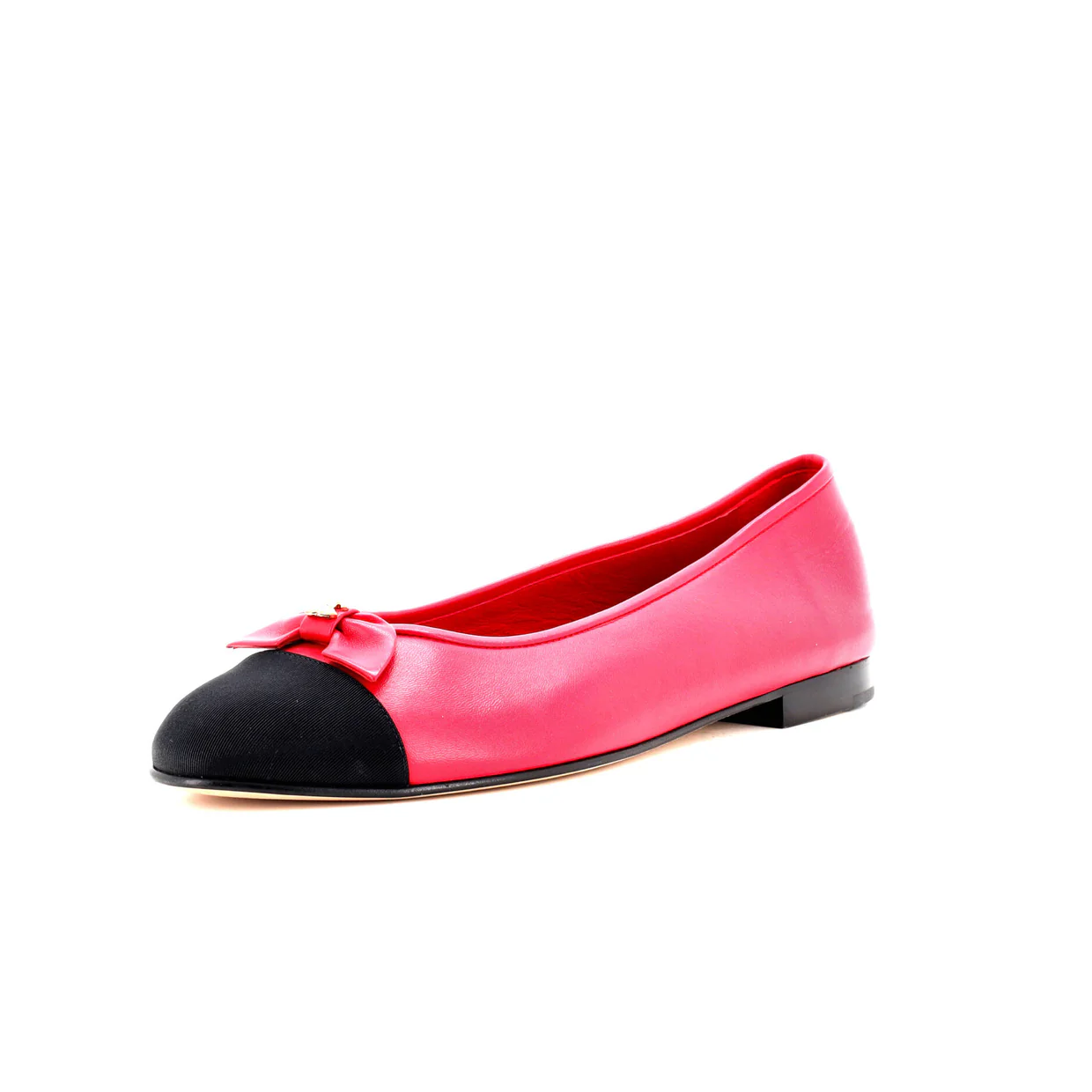 Women's CC Cap Toe Bow Ballerina Flats Leather with Grosgrain and Faux Pearls - Deep Luxury