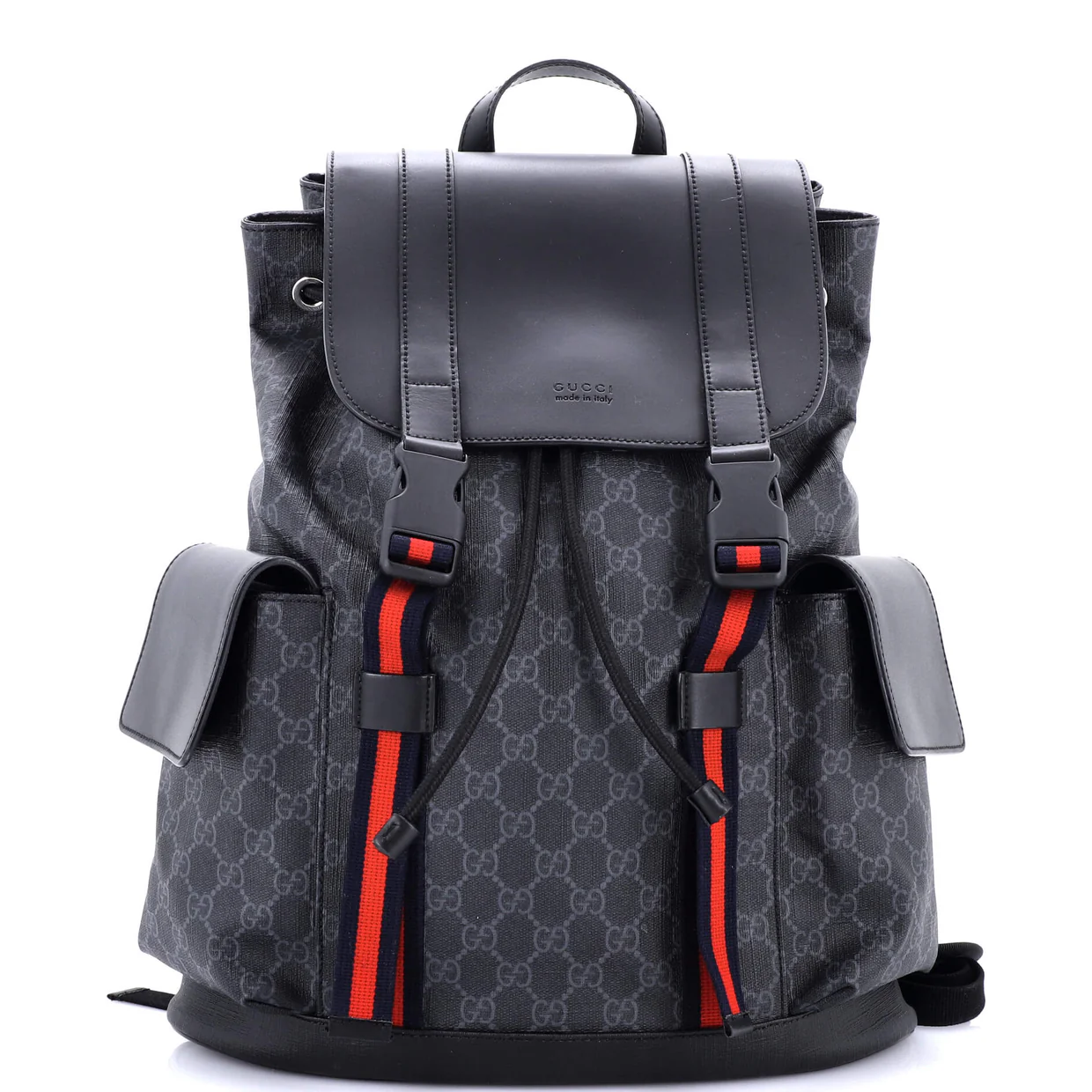 Double Pocket Buckle Backpack GG Coated Canvas Large - Deep Luxury