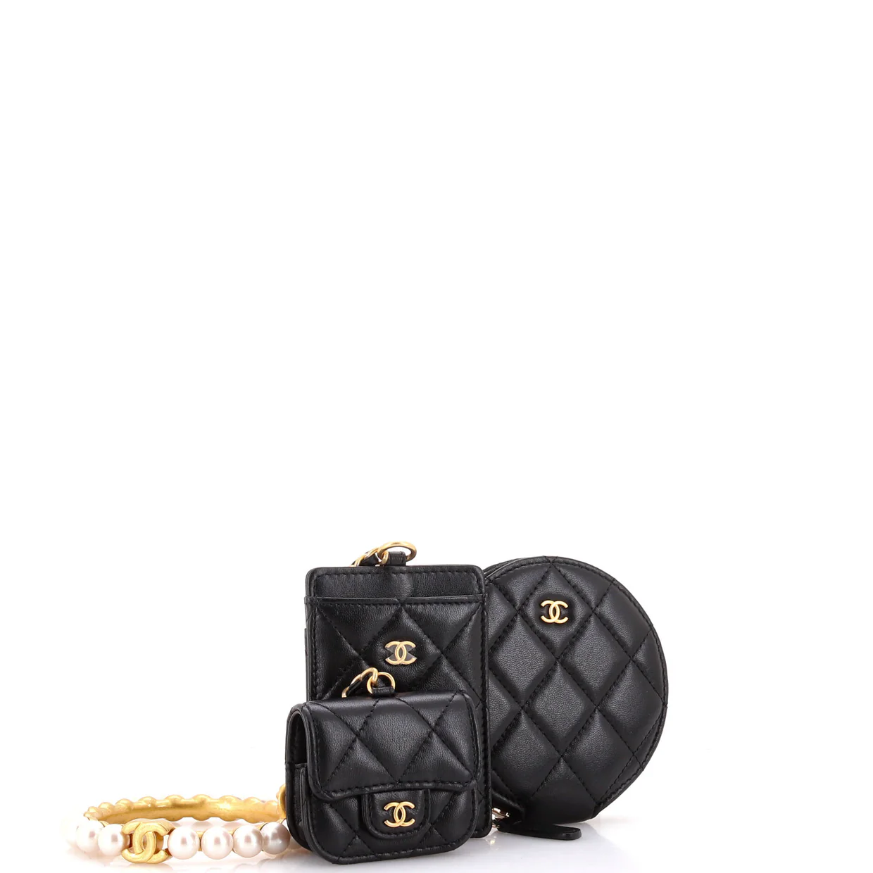 Pearl Crown Handle Multi-Pouches Quilted Lambskin - Deep Luxury