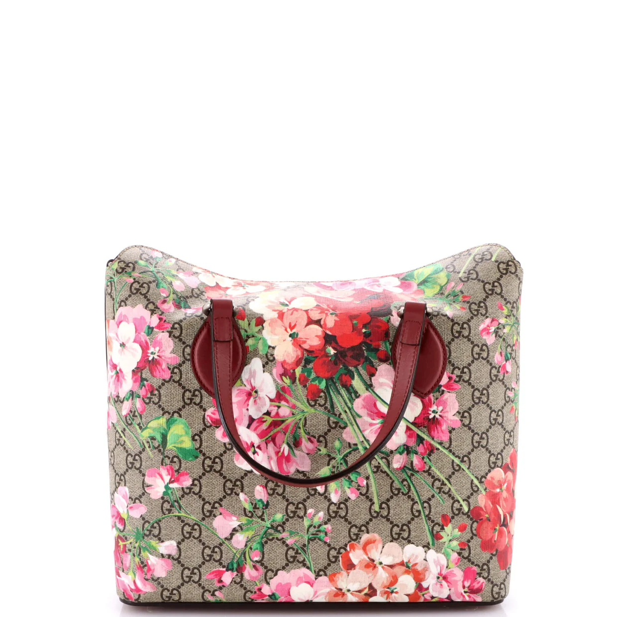 Signature Fold Over Tote Blooms Print GG Coated Canvas Medium - Deep Luxury