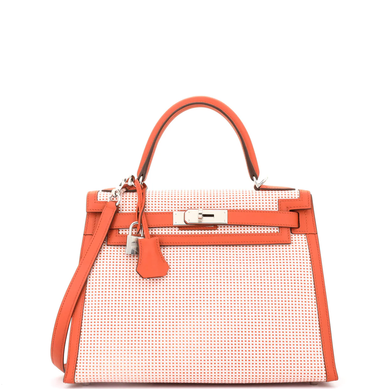 Kelly Handbag Quadrille Canvas and Terre Battue Swift with Palladium Hardware 28 - Deep Luxury