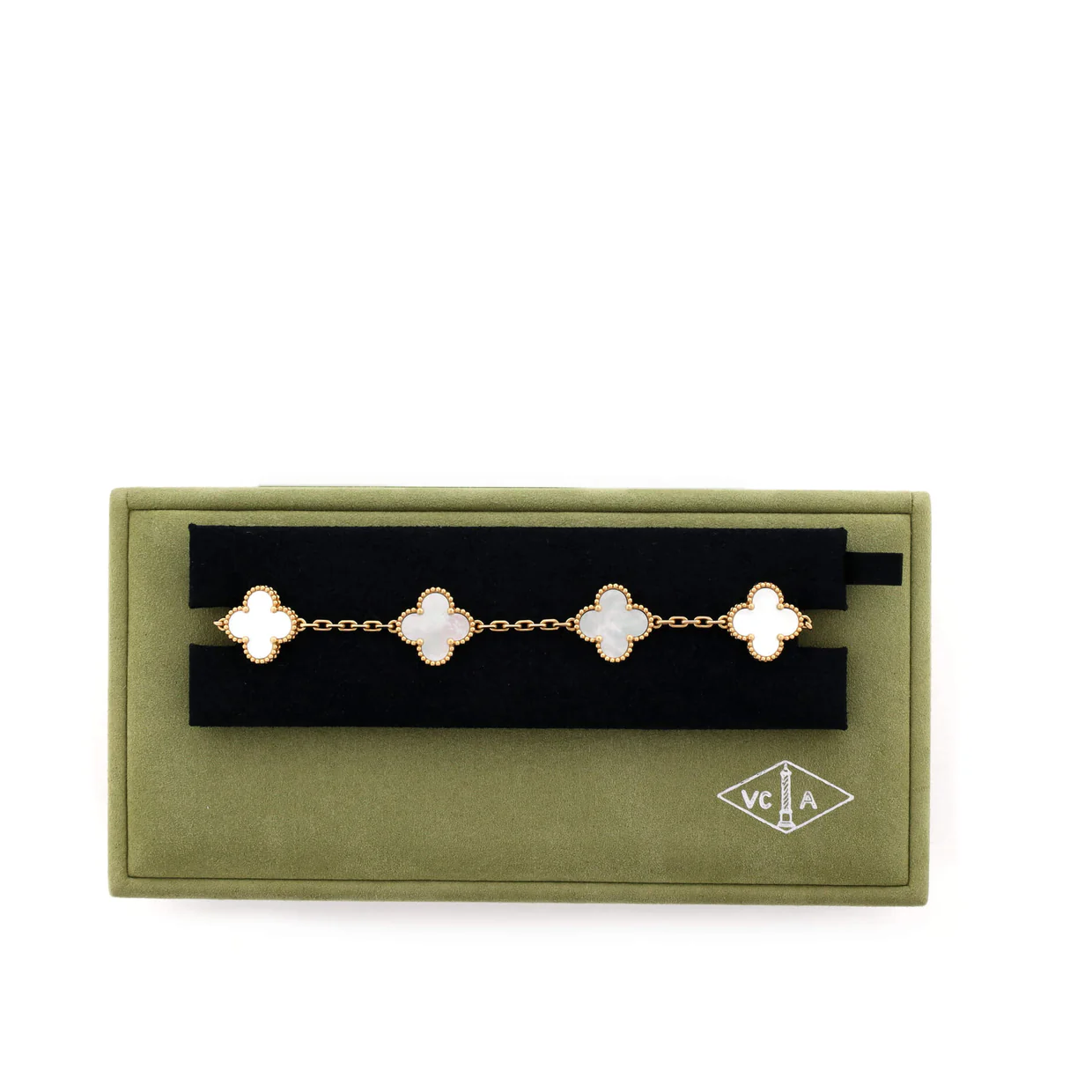 Vintage Alhambra 5 Motifs Bracelet 18K Yellow Gold and Mother of Pearl - Deep Luxury