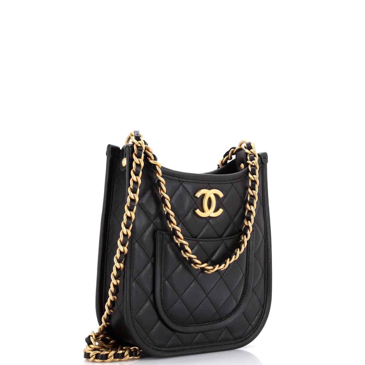 CC Front Pocket Chain Hobo Quilted Lambskin Small - Deep Luxury