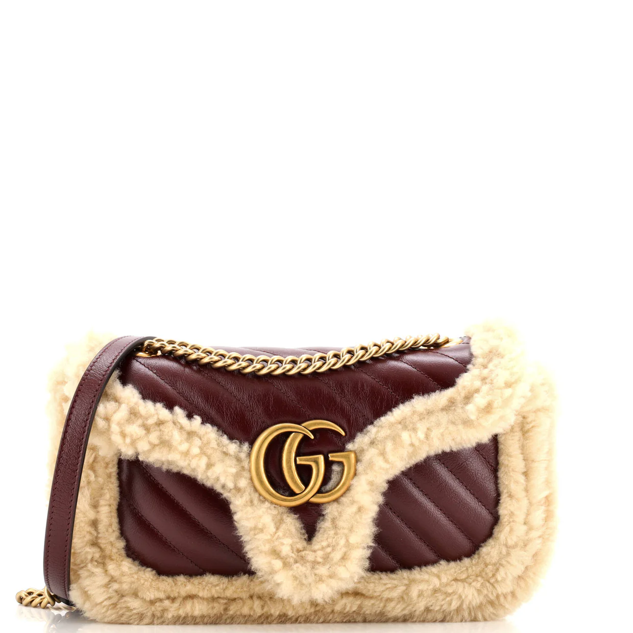 GG Marmont Flap Bag Diagonal Quilted Leather with Wool Trim Small - Deep Luxury