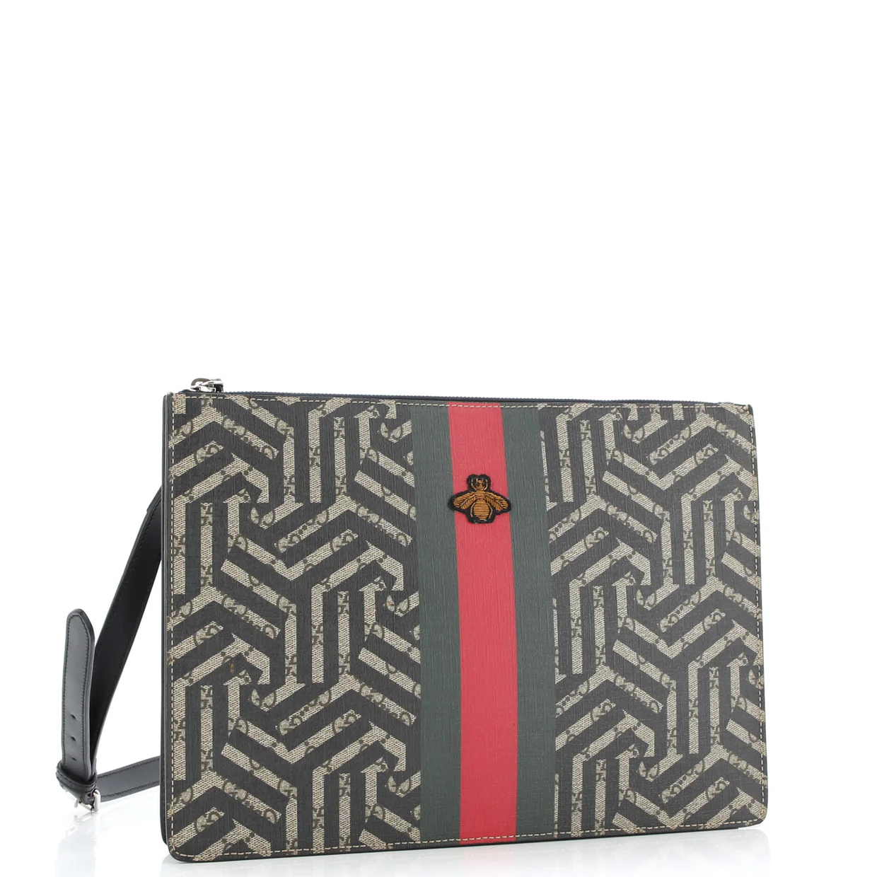 Bee Web Zip Messenger Bag Caleido GG Coated Canvas Large - Deep Luxury