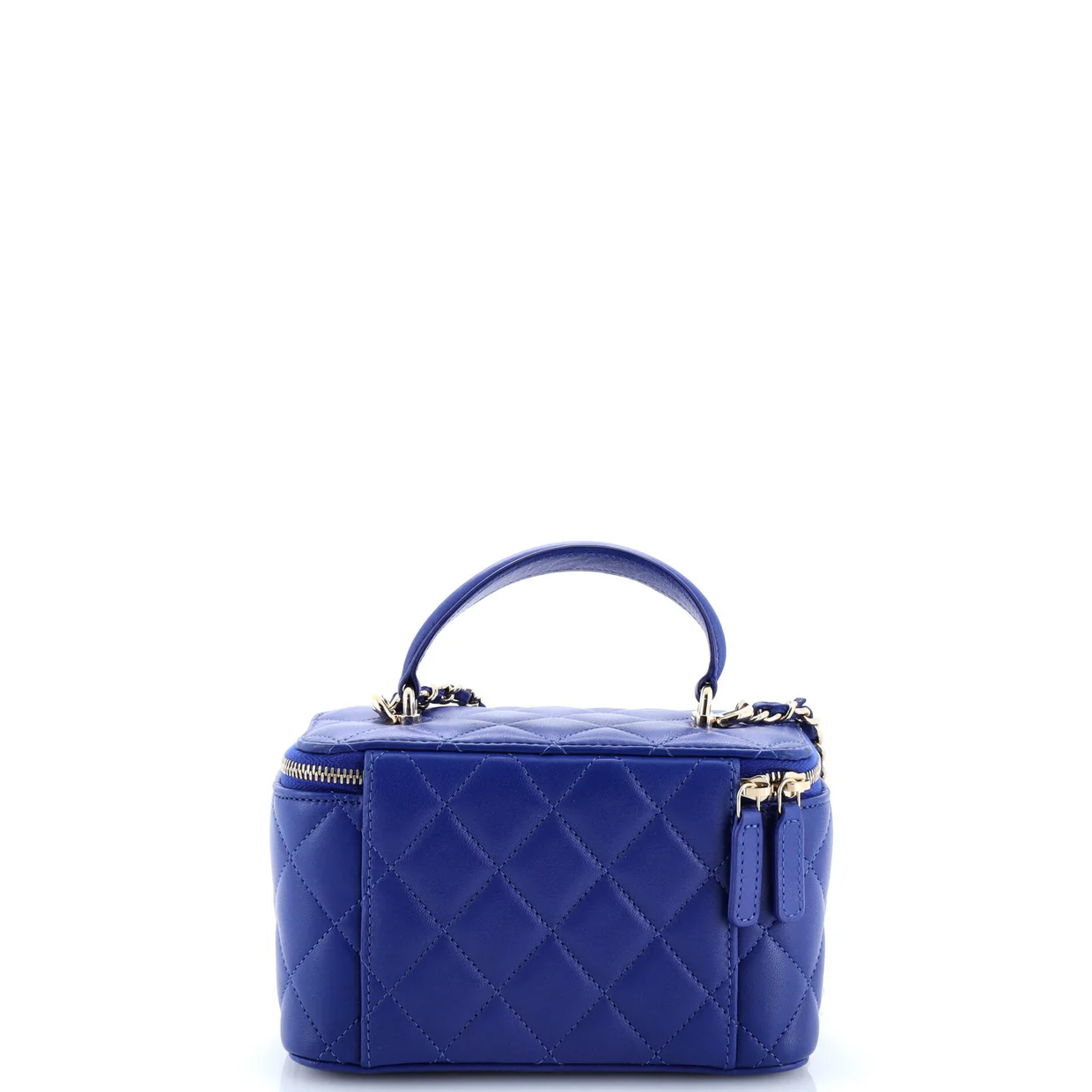 Classic Top Handle Vanity Case with Chain Quilted Lambskin Small - Deep Luxury