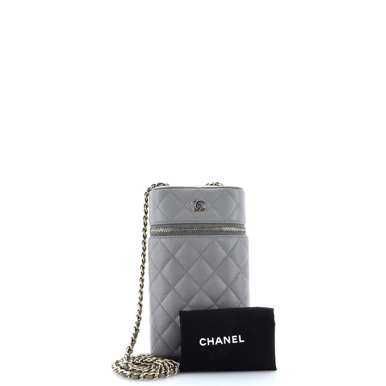 Classic Vanity Phone Holder with Chain Quilted Caviar - Deep Luxury