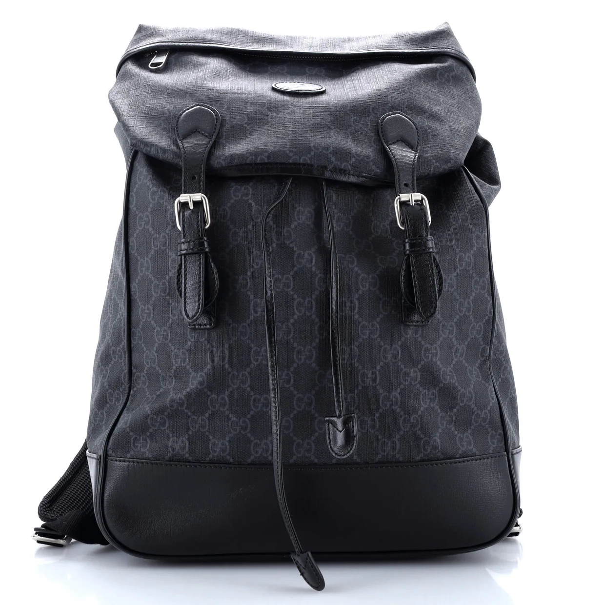 Interlocking G Patch Drawstring Flap Backpack GG Coated Canvas Medium - Deep Luxury