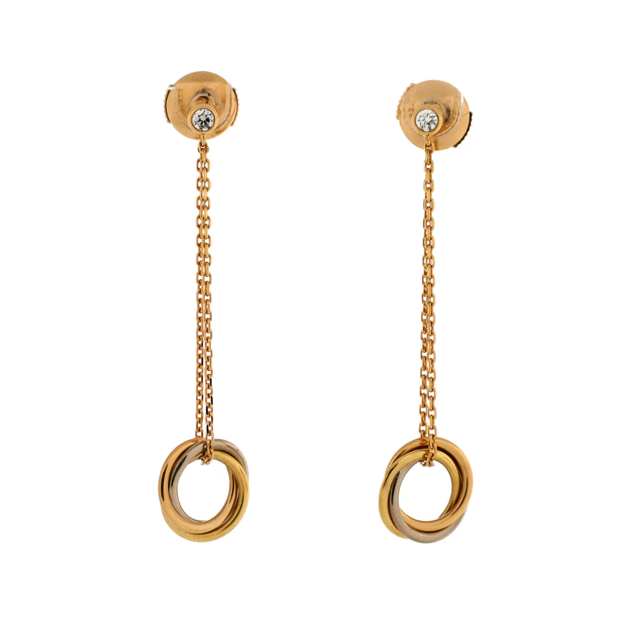 Trinity Diamond Drop Earrings 18K Tricolor Gold - Deep Luxury