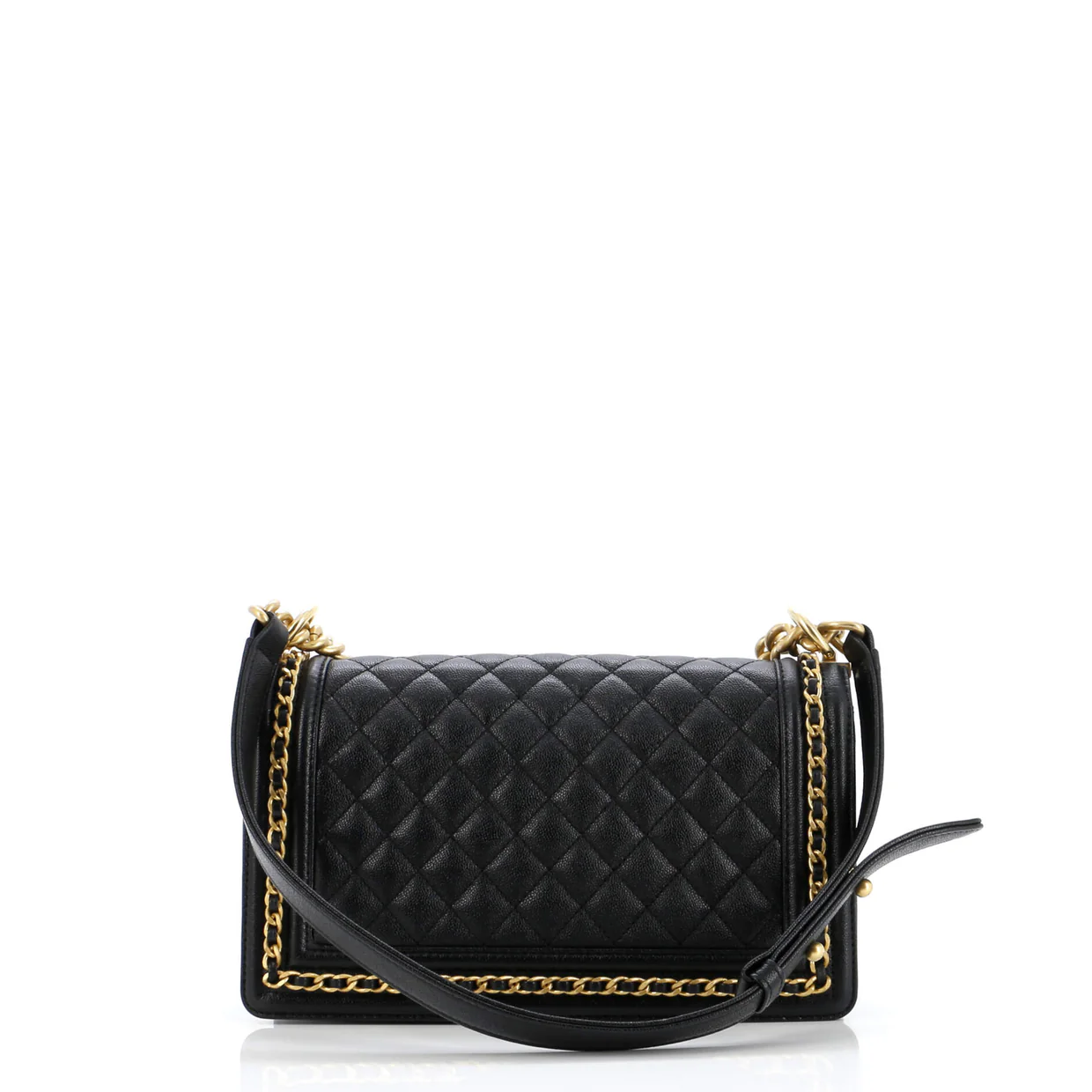 Chain Around Boy Flap Bag Quilted Caviar Old Medium - Deep Luxury