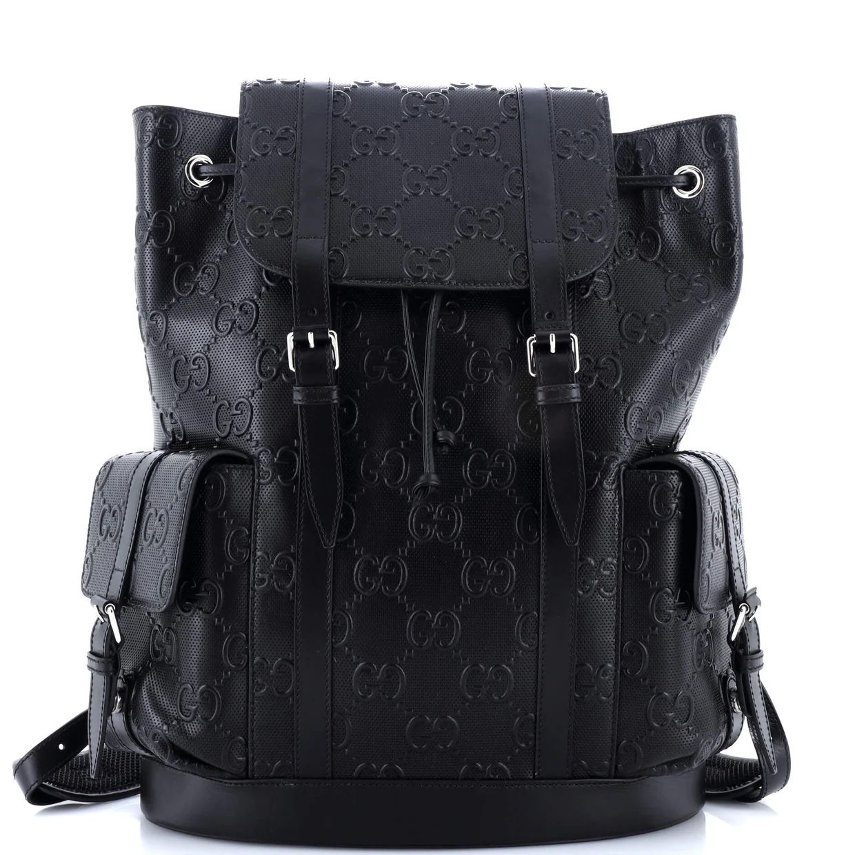 Double Buckle Backpack GG Embossed Perforated Leather Large - Deep Luxury