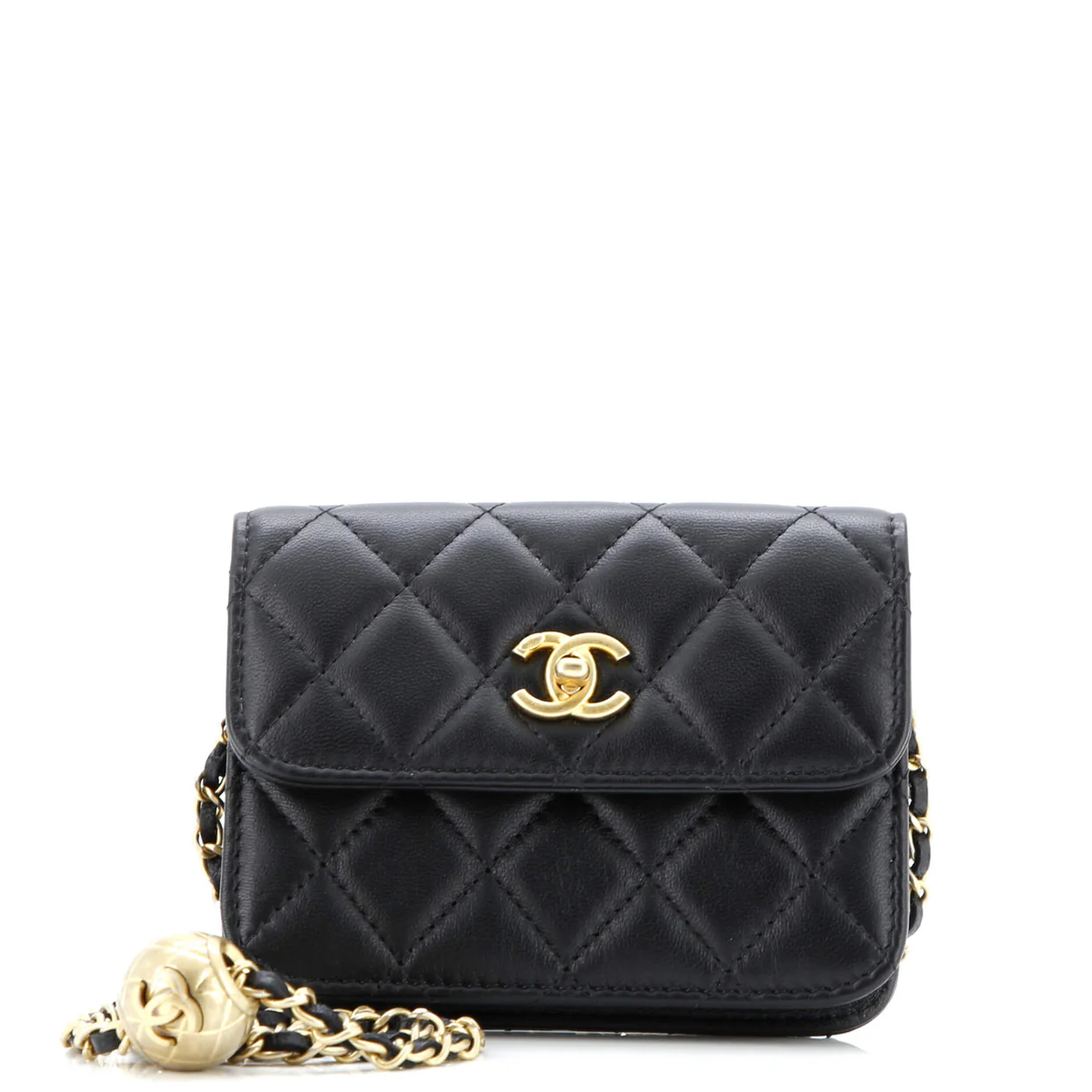 Pearl Crush Flap Clutch with Chain Quilted Lambskin Mini - Deep Luxury