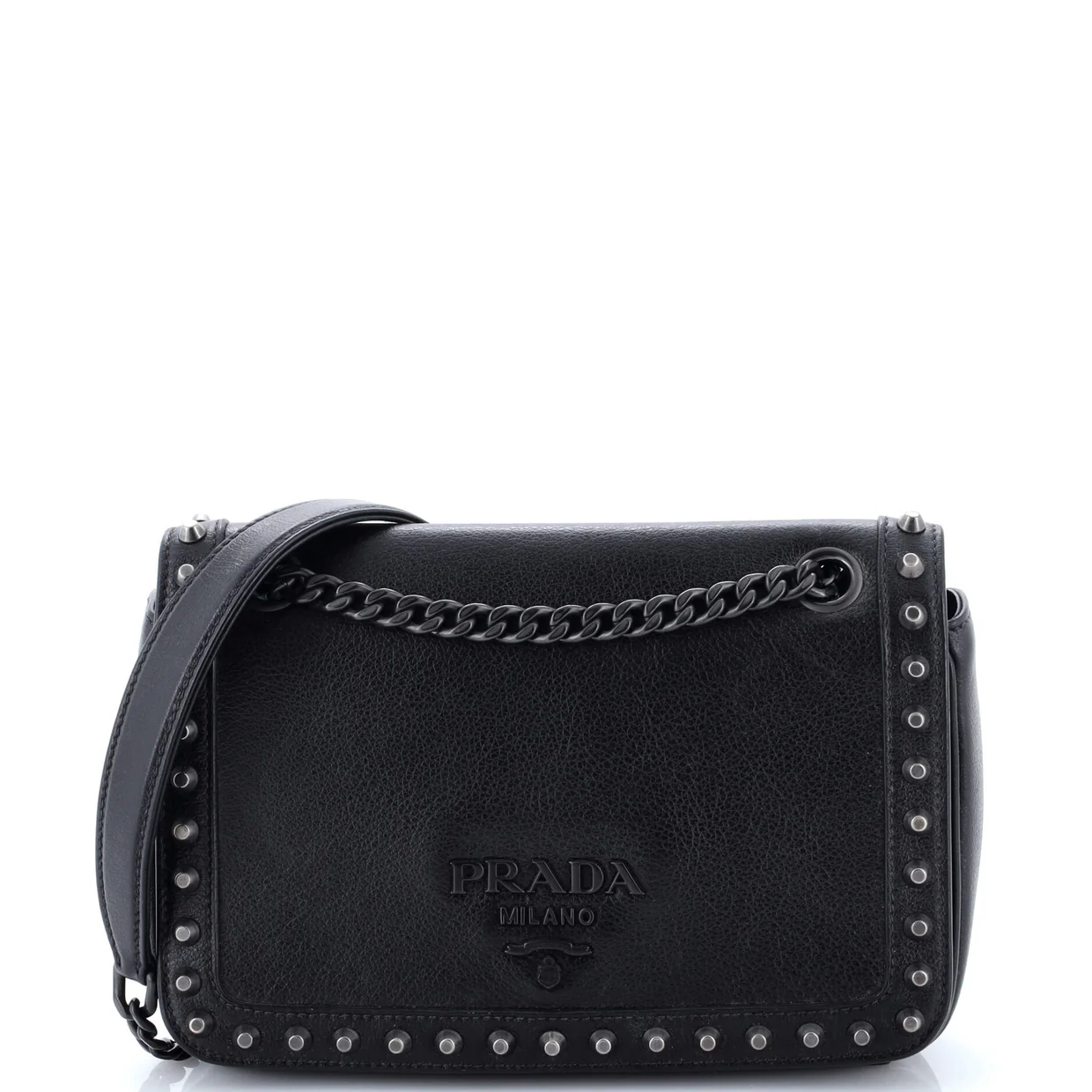 Chain Flap Bag Studded Glazed Calfskin Medium - Deep Luxury