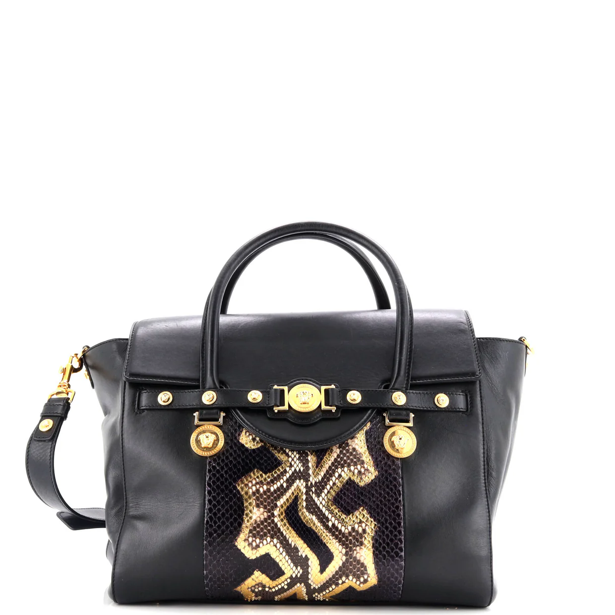 Signature Bag Leather with Python Large - Deep Luxury