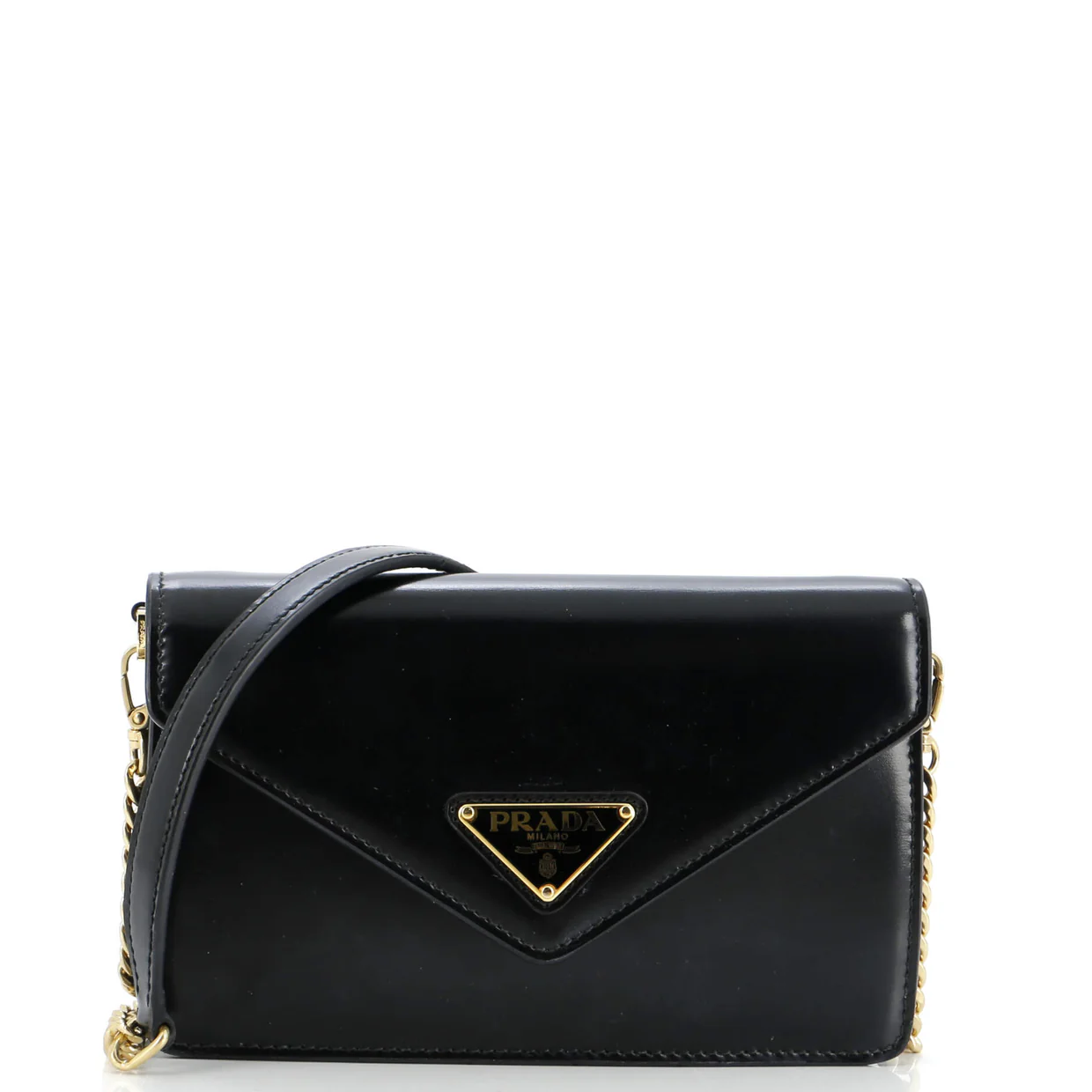 Triangle Logo Plaque Envelope Chain Shoulder Bag Saffiano Leather - Deep Luxury
