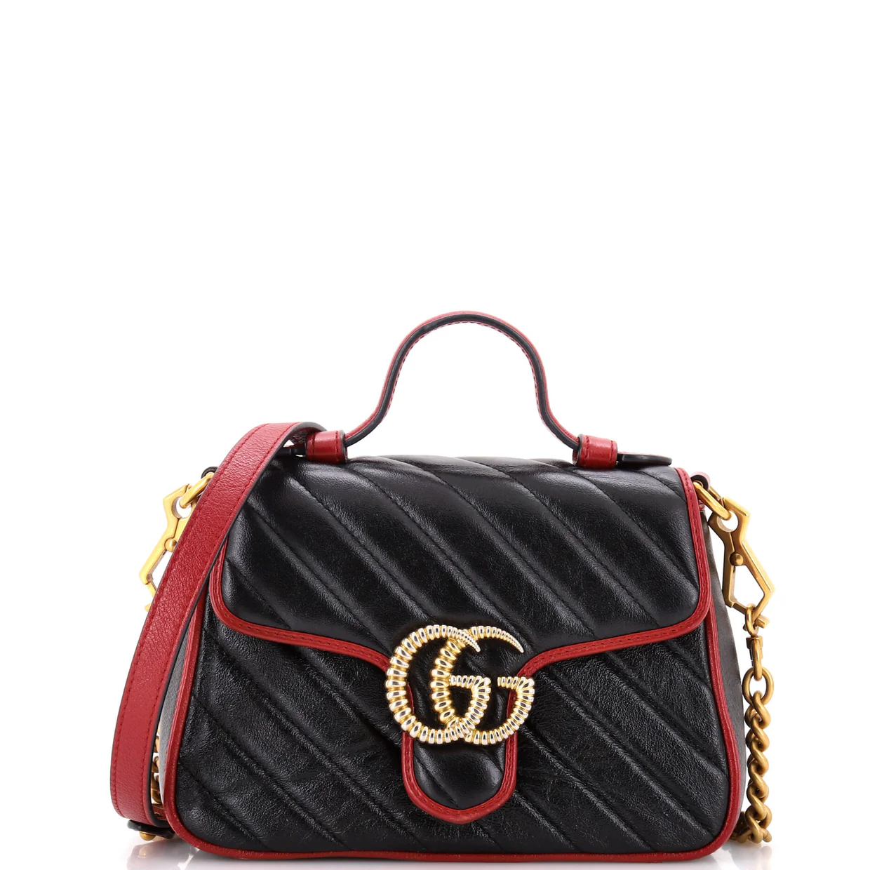 GG Marmont Top Handle Flap Bag Diagonal Quilted Leather Mini - Deep Luxury