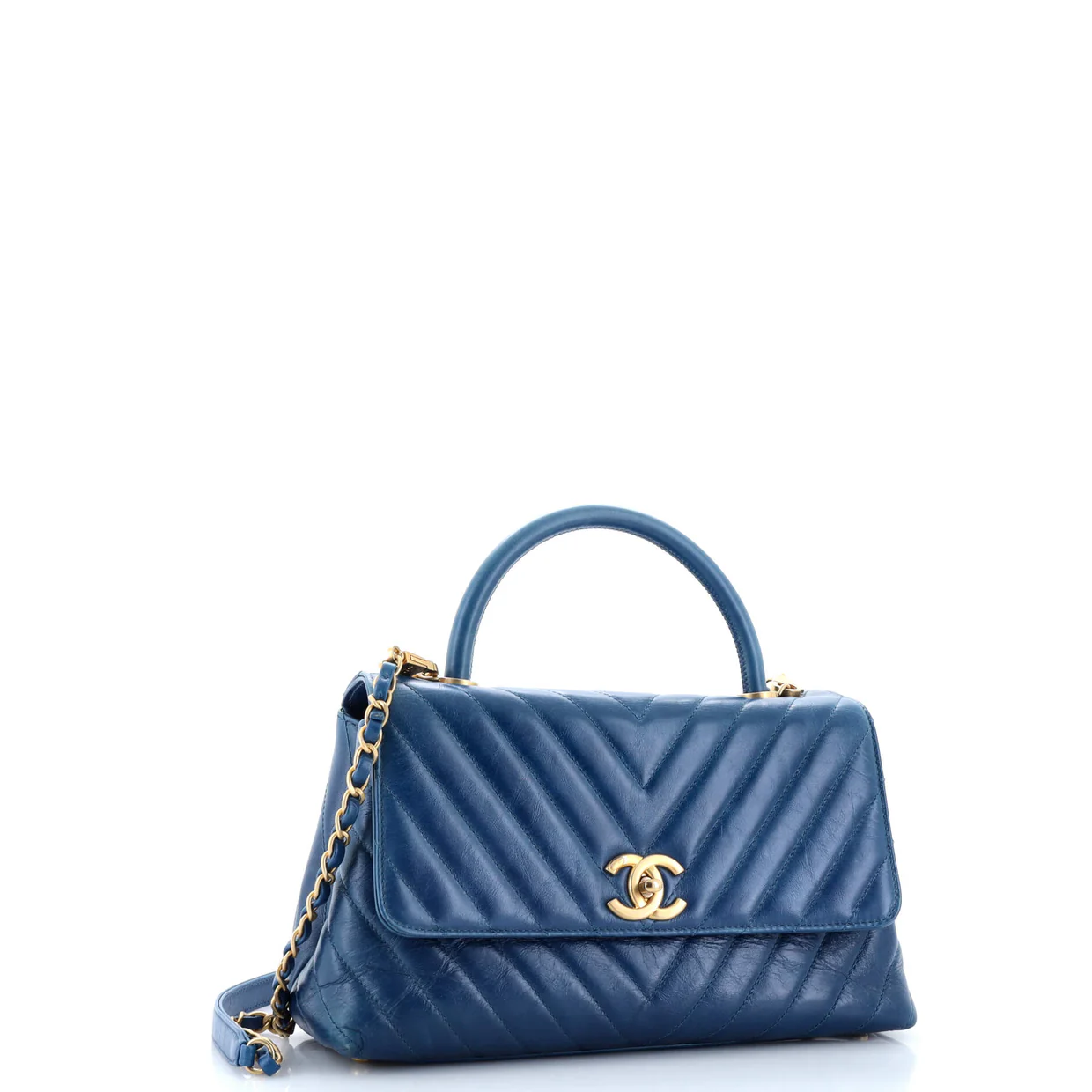 Coco Top Handle Bag Chevron Calfskin Small - Deep Luxury