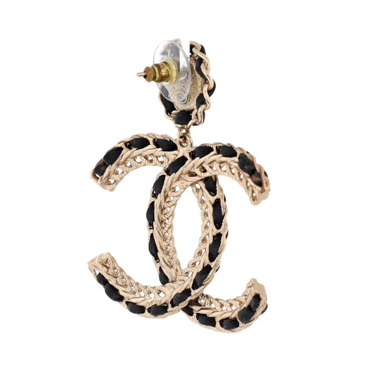 CC Woven Chain Drop Earrings Metal and Leather - Deep Luxury