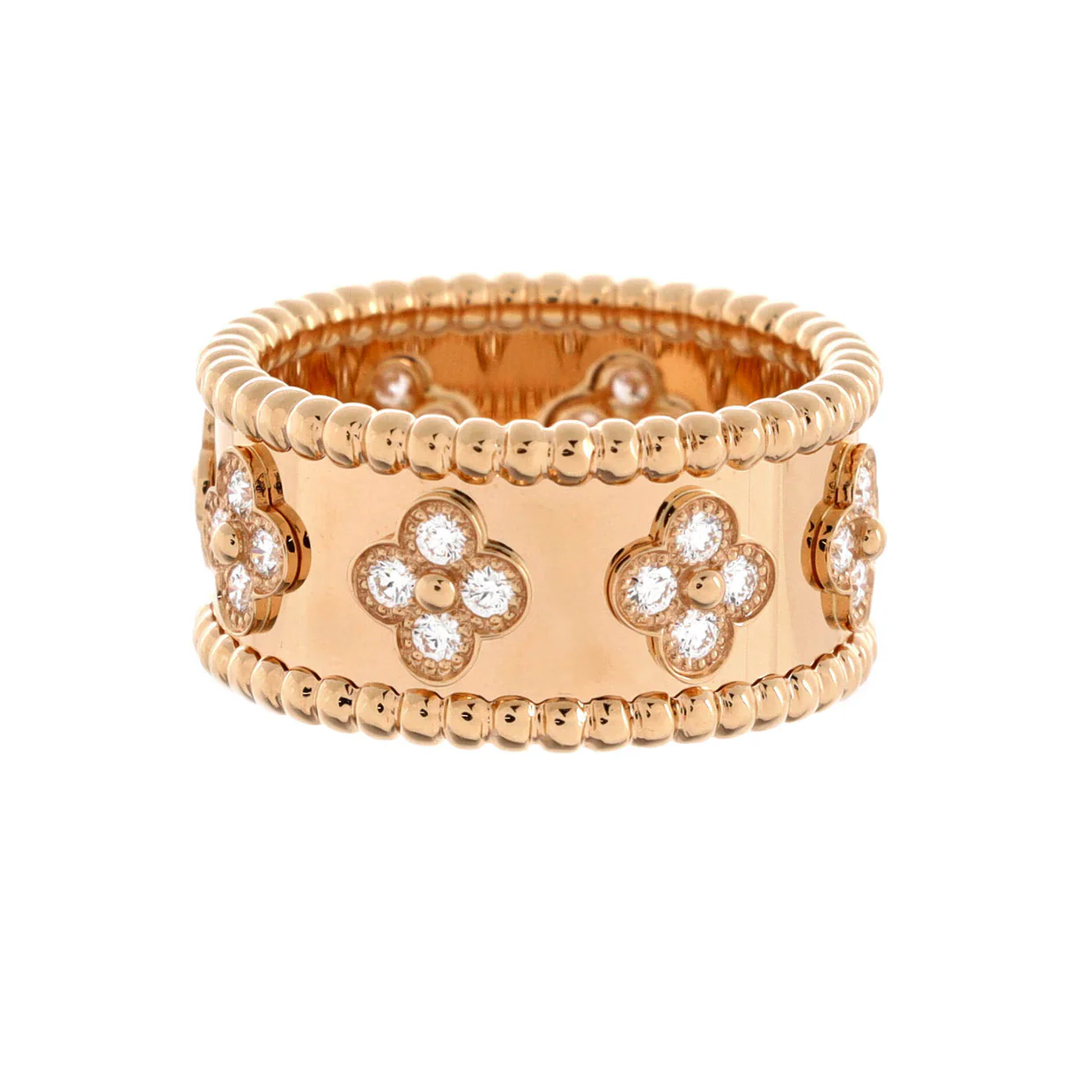 Perlee Clovers Ring 18K Rose Gold with Diamonds Medium - Deep Luxury