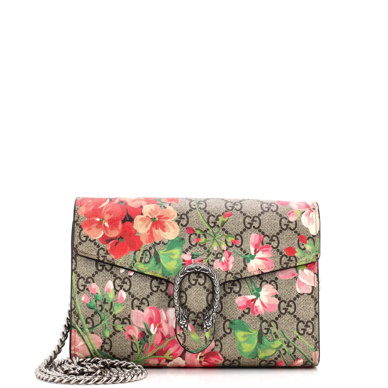 Dionysus Chain Wallet Blooms Print GG Coated Canvas Small - Deep Luxury