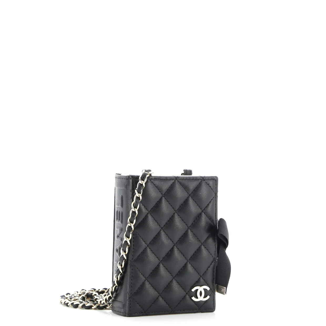 CC Book Card Holder with Chain Quilted Lambskin - Deep Luxury