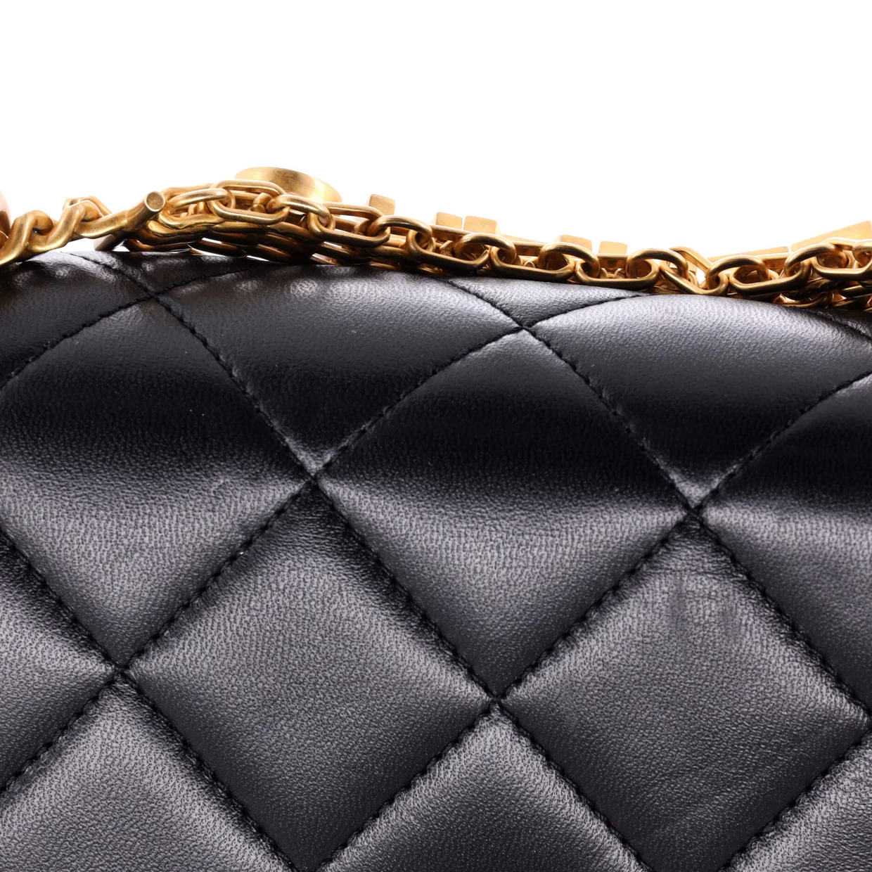 Crystal Logo Letters Chain Handle Flap Bag Quilted Lambskin Mini - Deep Luxury