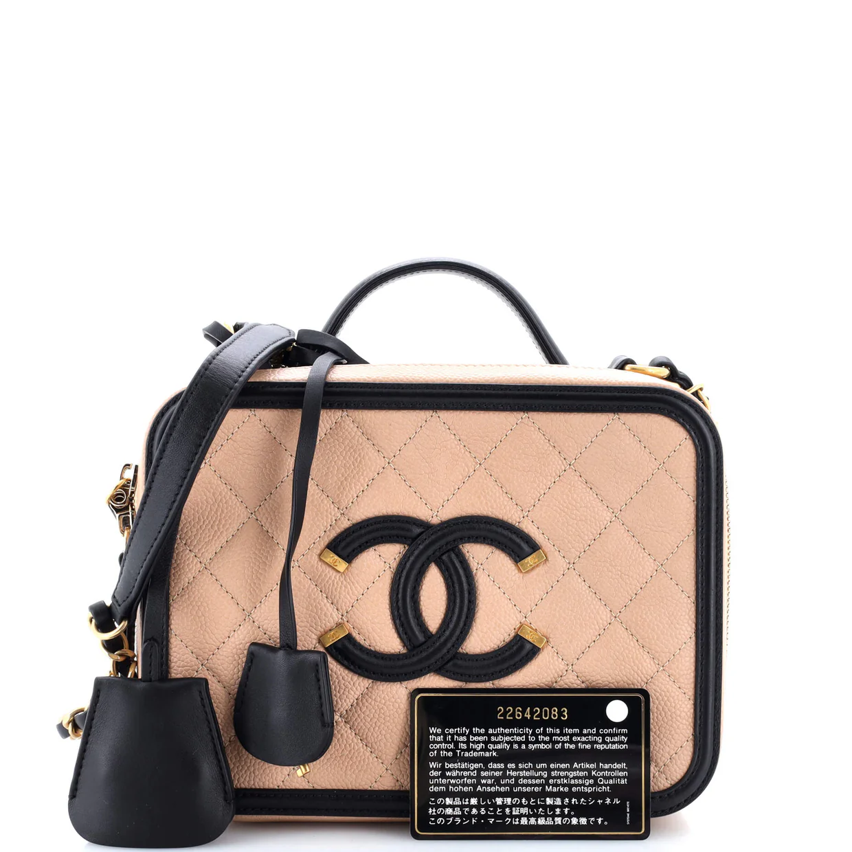 Filigree Vanity Case Quilted Caviar Medium - Deep Luxury