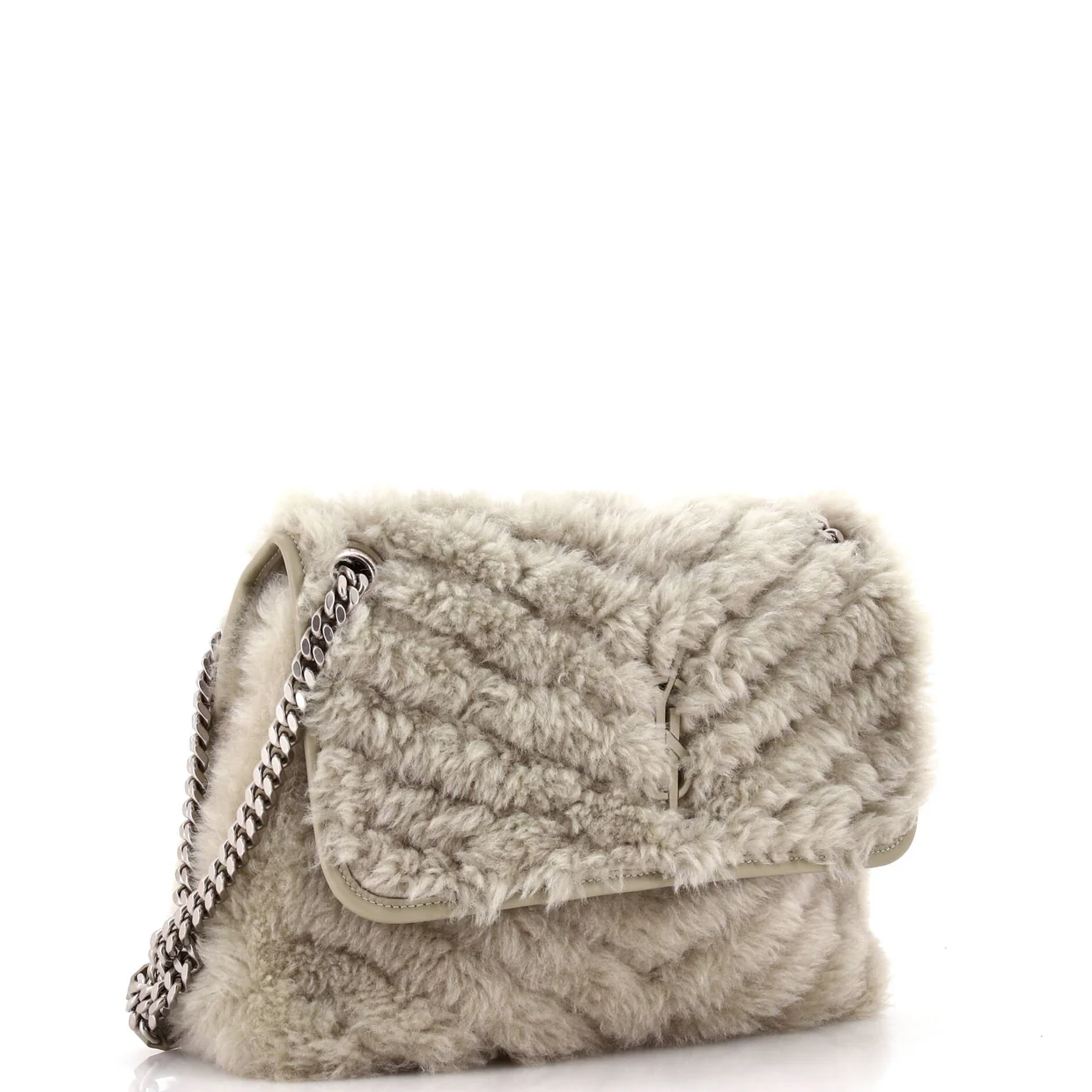 Niki Chain Flap Bag Matelasse Chevron Shearling Medium - Deep Luxury