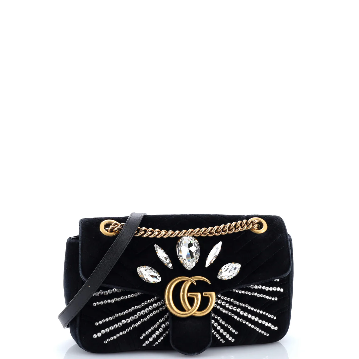 GG Marmont Flap Bag Crystal Embellished Matelasse Velvet Medium - Deep Luxury