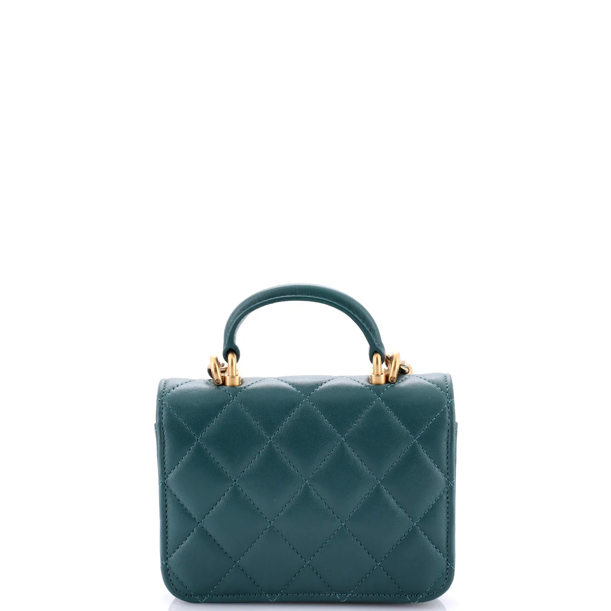 Top Handle Flap Coin Purse with Chain Quilted Lambskin - Deep Luxury