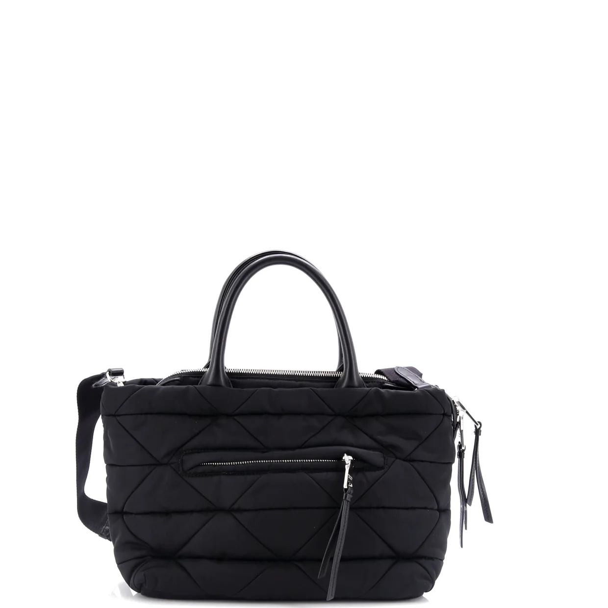 Padded Tote Bag Quilted Re-Nylon with Leather Small - Deep Luxury