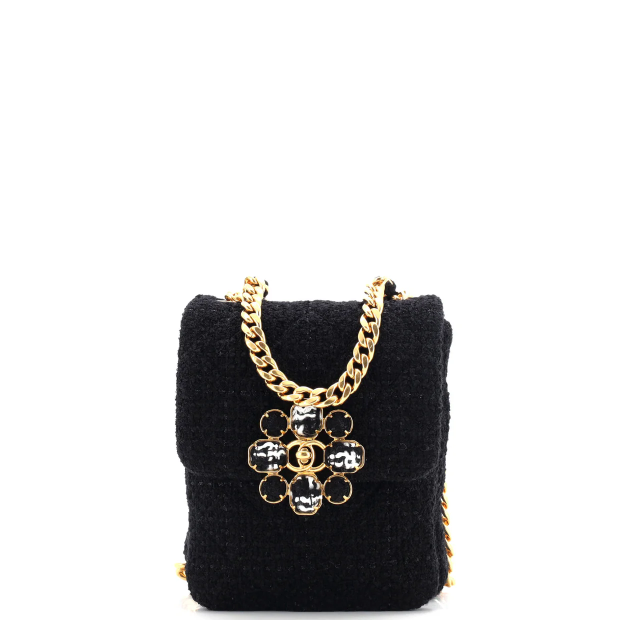 North South CC Bijoux Chain Flap Quilted Tweed Mini - Deep Luxury