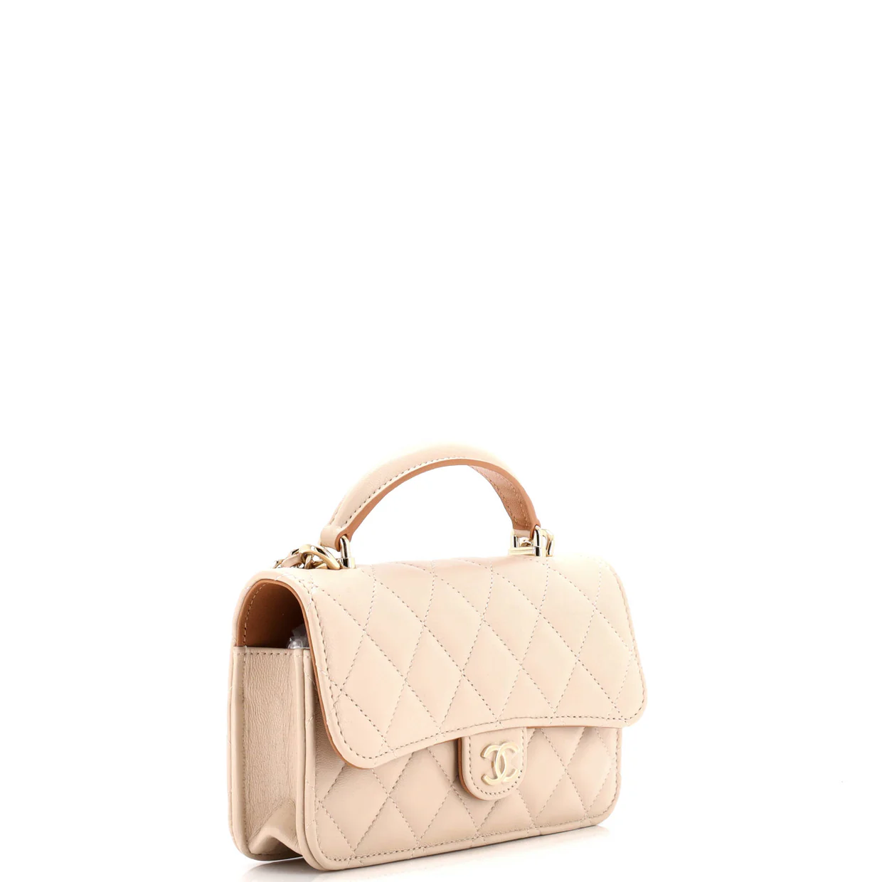 Classic Top Handle Flap Phone Holder with Chain Quilted Lambskin - Deep Luxury