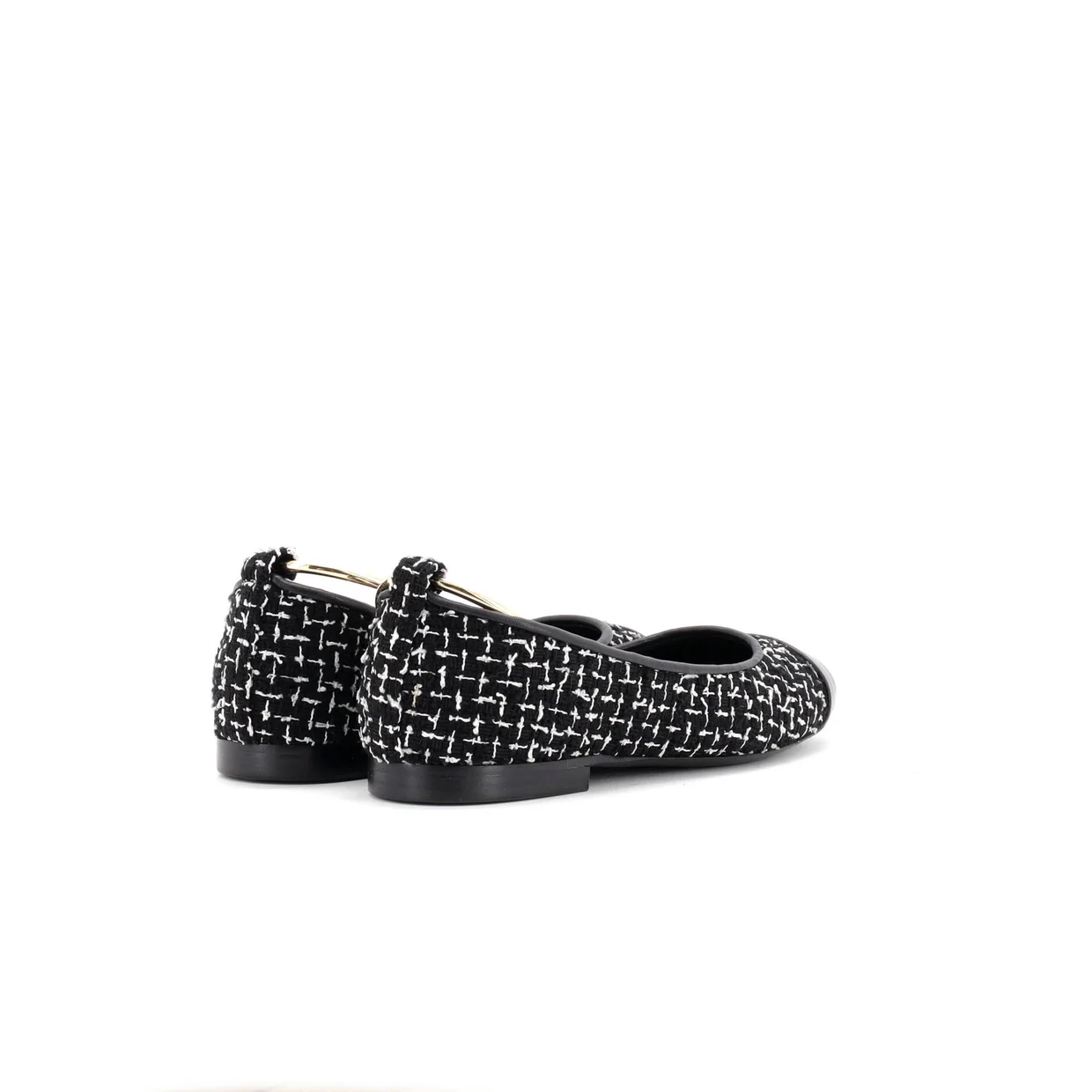Women's Ballet Flats with Ankle Chain Tweed with Faux Pearls - Deep Luxury