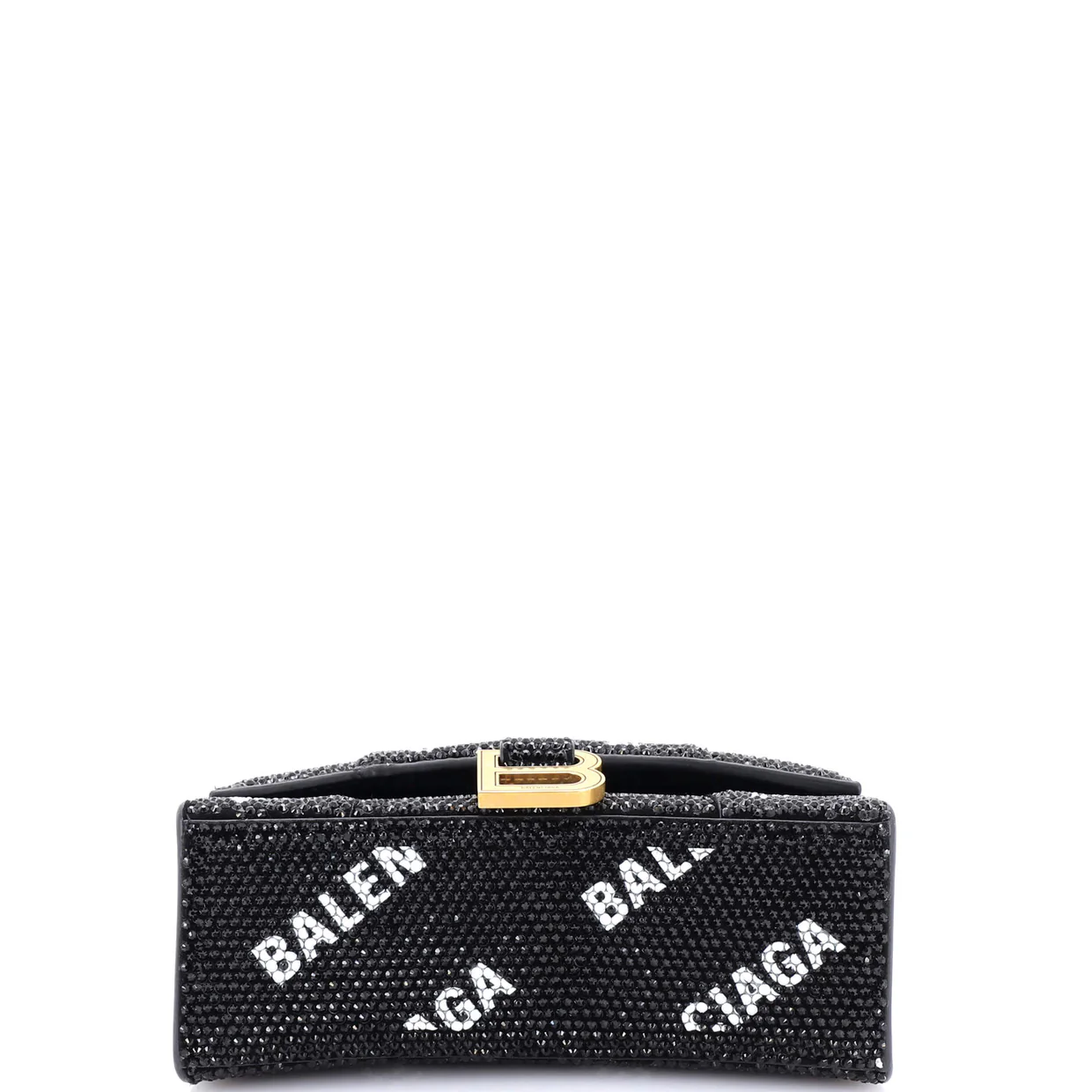 Hourglass Top Handle Bag Suede and Allover Logo Crystals XS - Deep Luxury